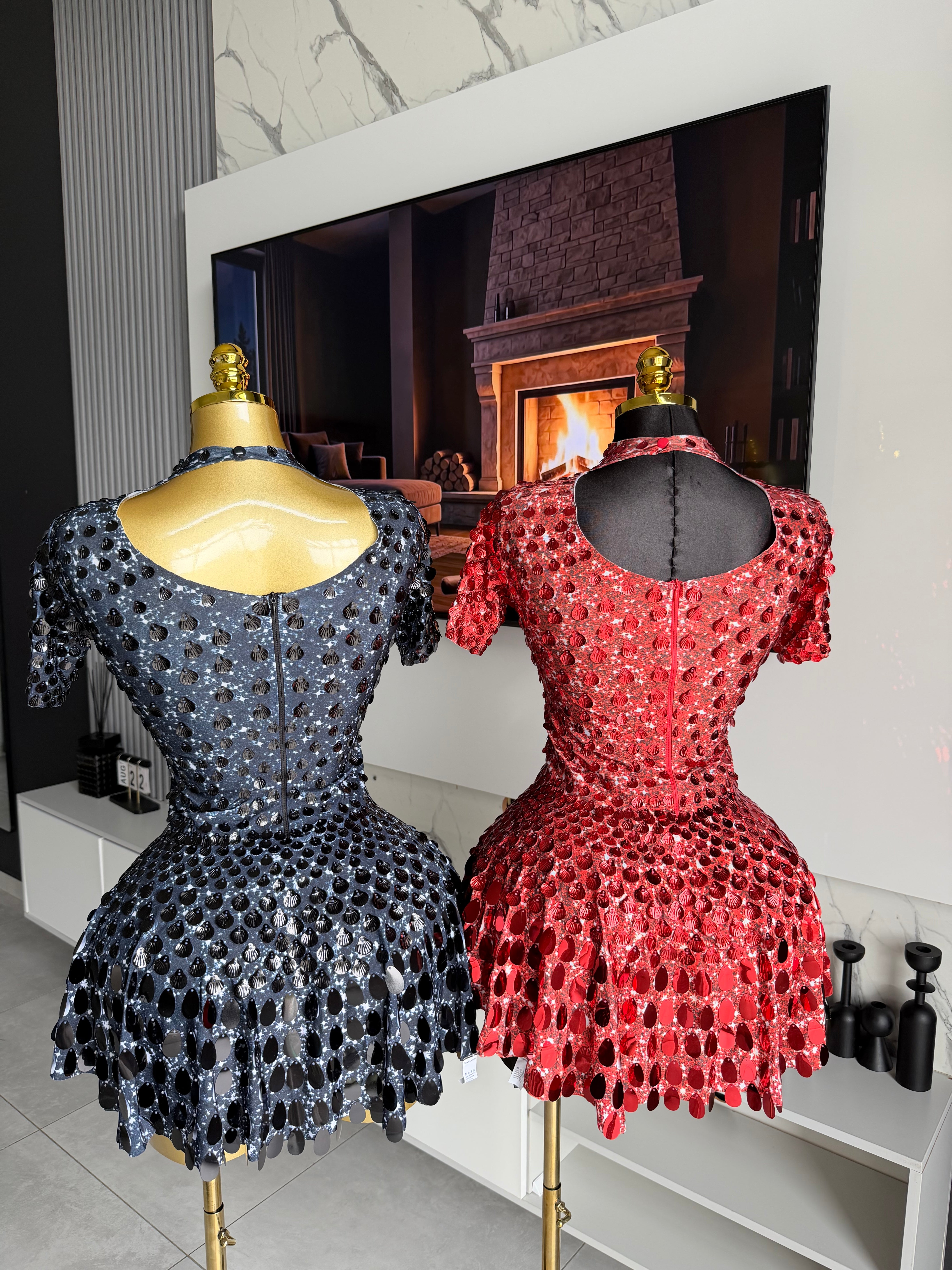 Godiva Mirror Embellished Mini Dress Red