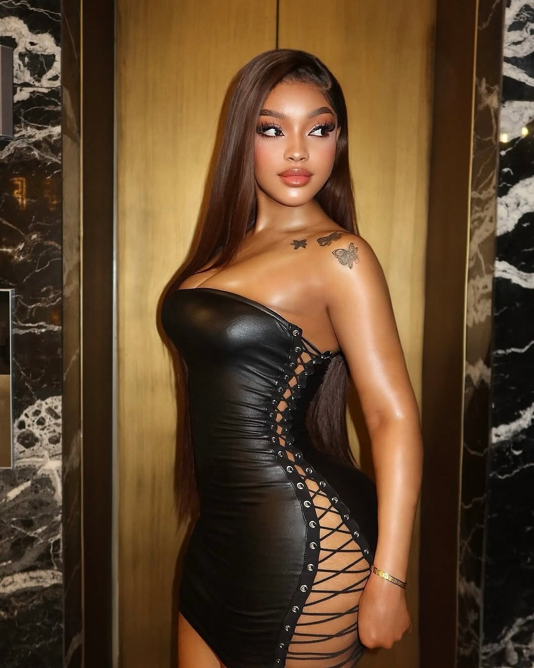 Vore Lace-Up Faux Leather Mini Dress