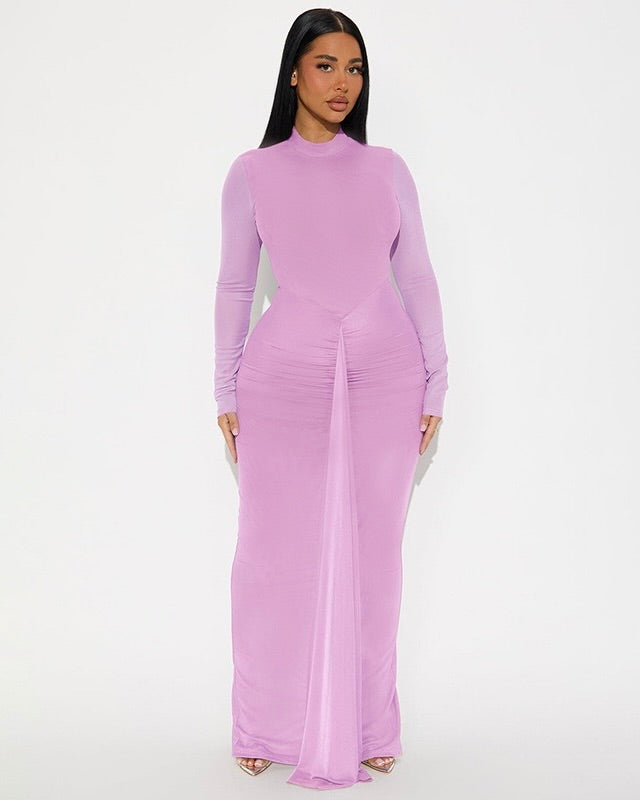 Noire Draped Sleeve Maxi Dress Purple