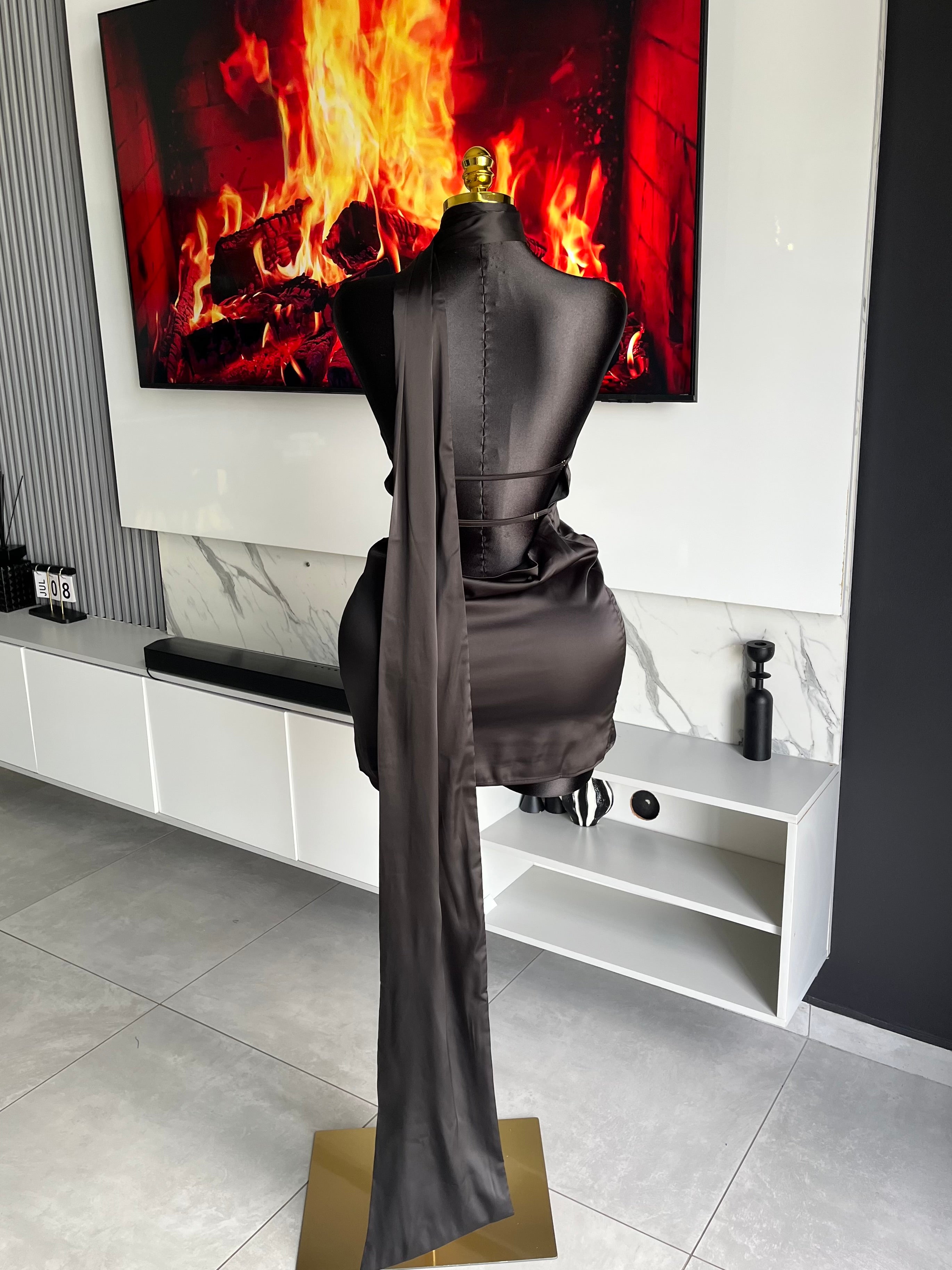 Belmont Satin Scarf-Neck Mini Dress