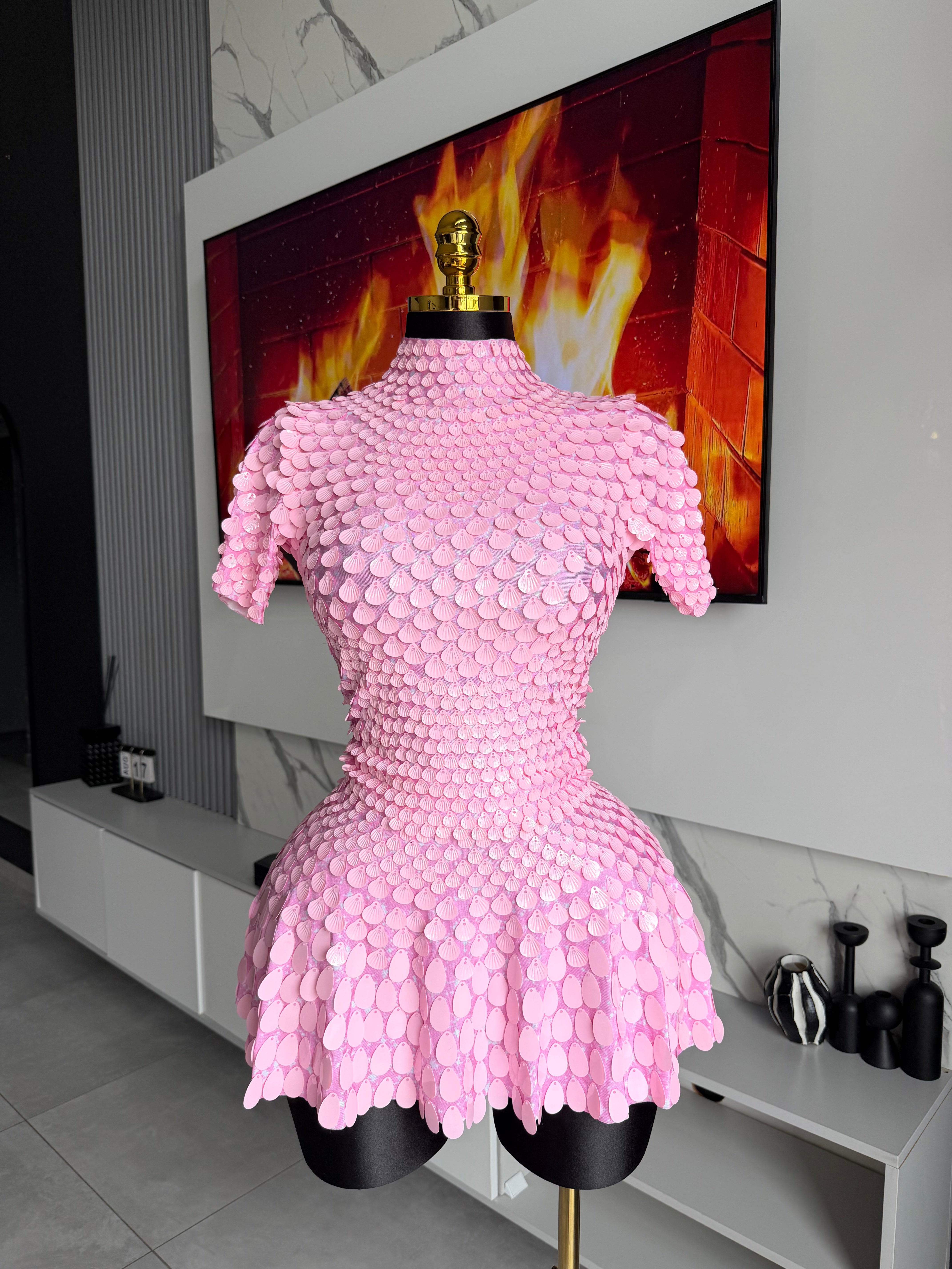 Godiva Mirror Embellished Mini Dress Pink