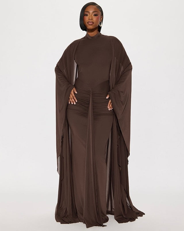 Noire Draped Sleeve Maxi Dress