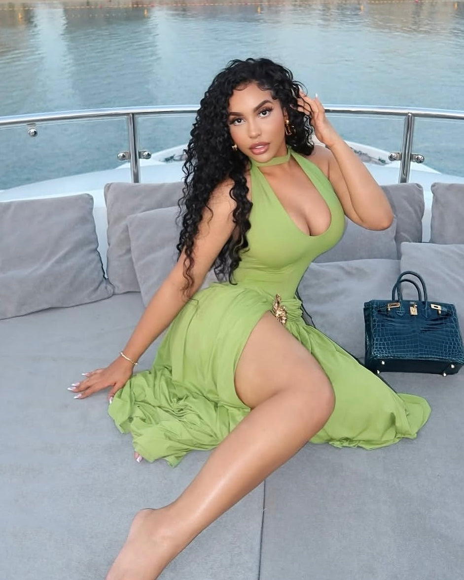 Jayden Lime Halter Skirt Set