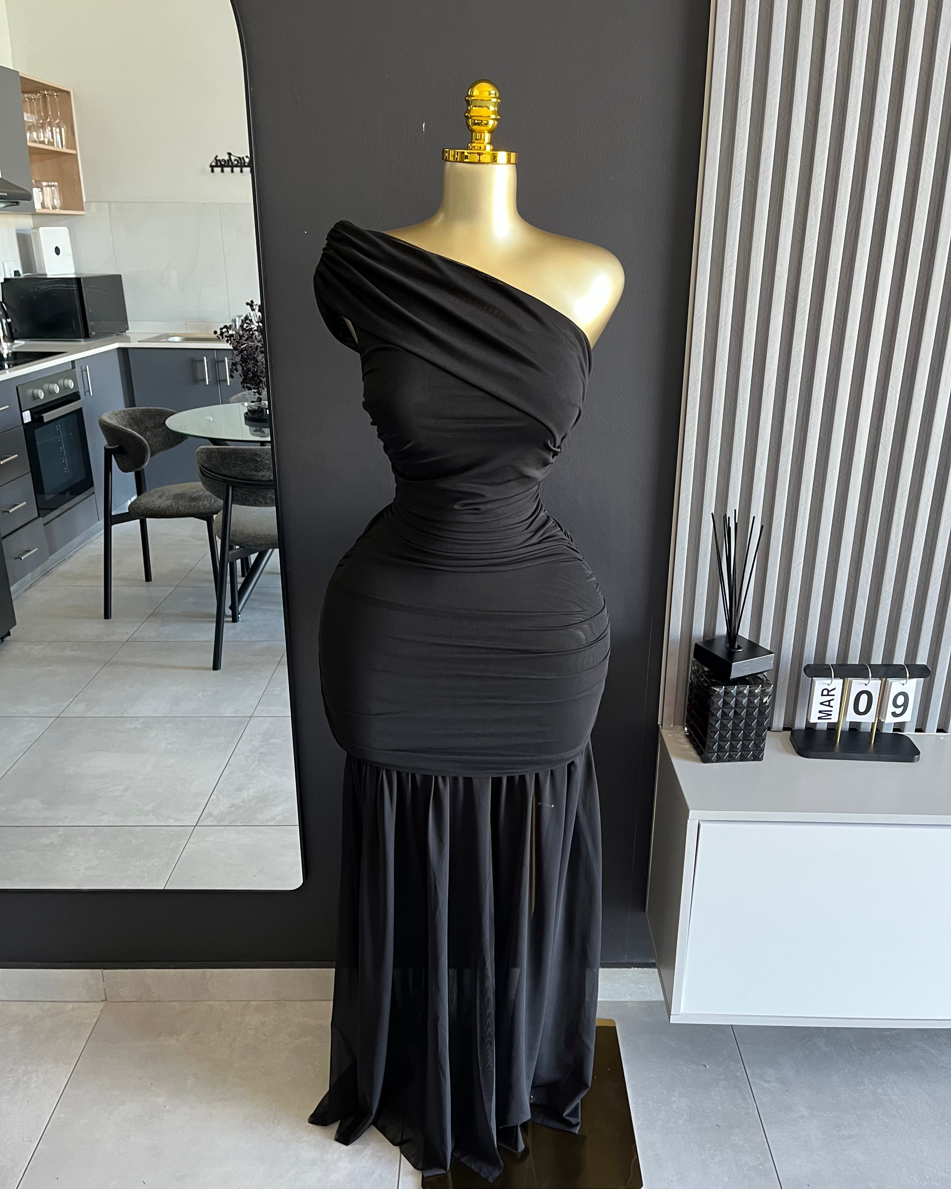 Kendall One-Shoulder Ruched Maxi Dress Black