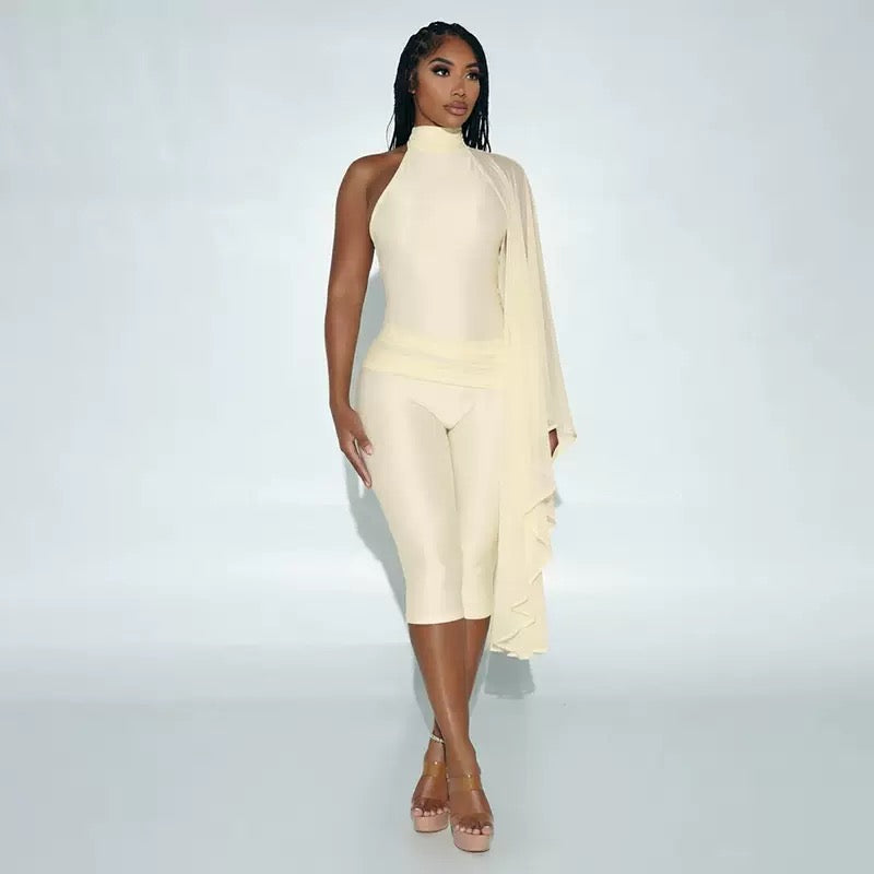 Ariya Cape Sleeve Capri Jumpsuit Cream