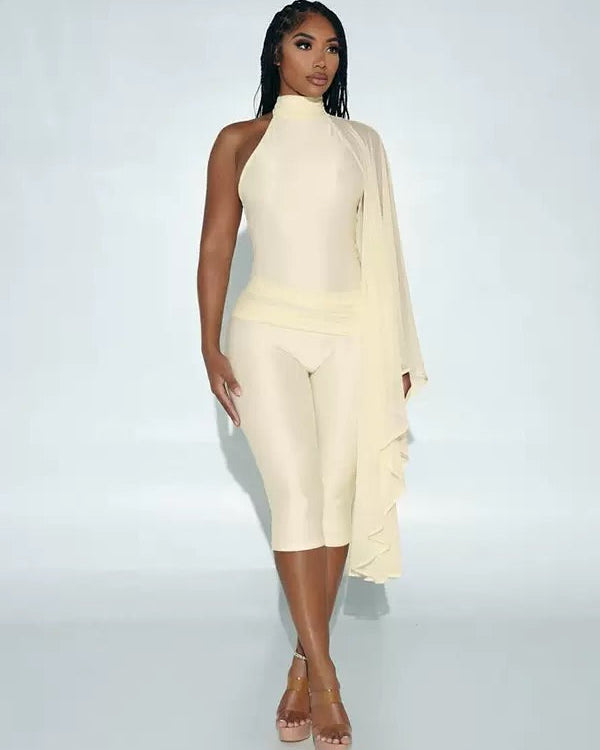 Ariya Cape Sleeve Capri Jumpsuit Cream