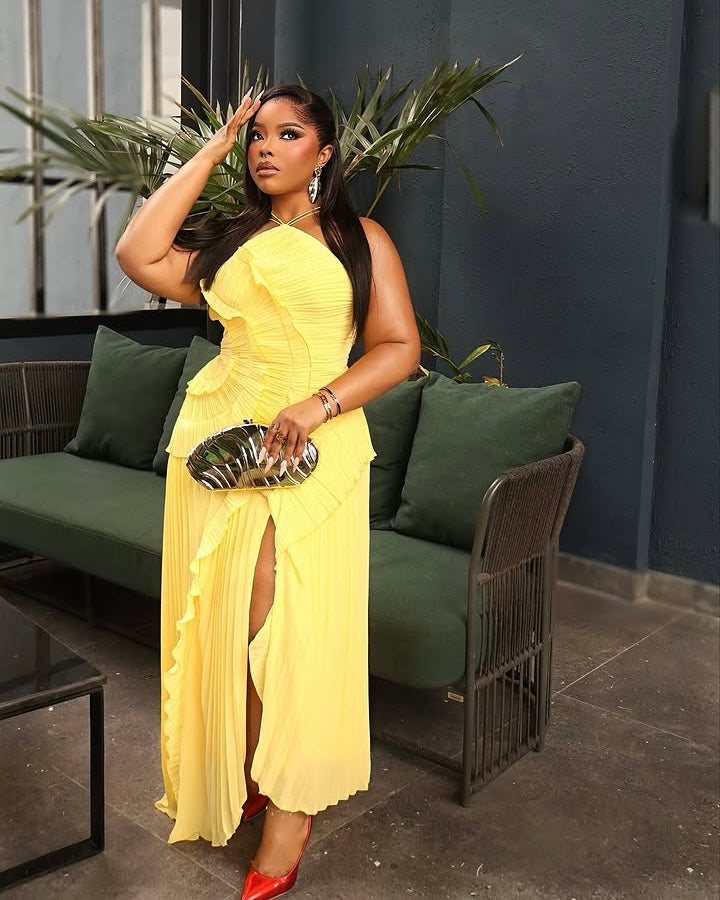 Davia Pleated Maxi Dress Yellow
