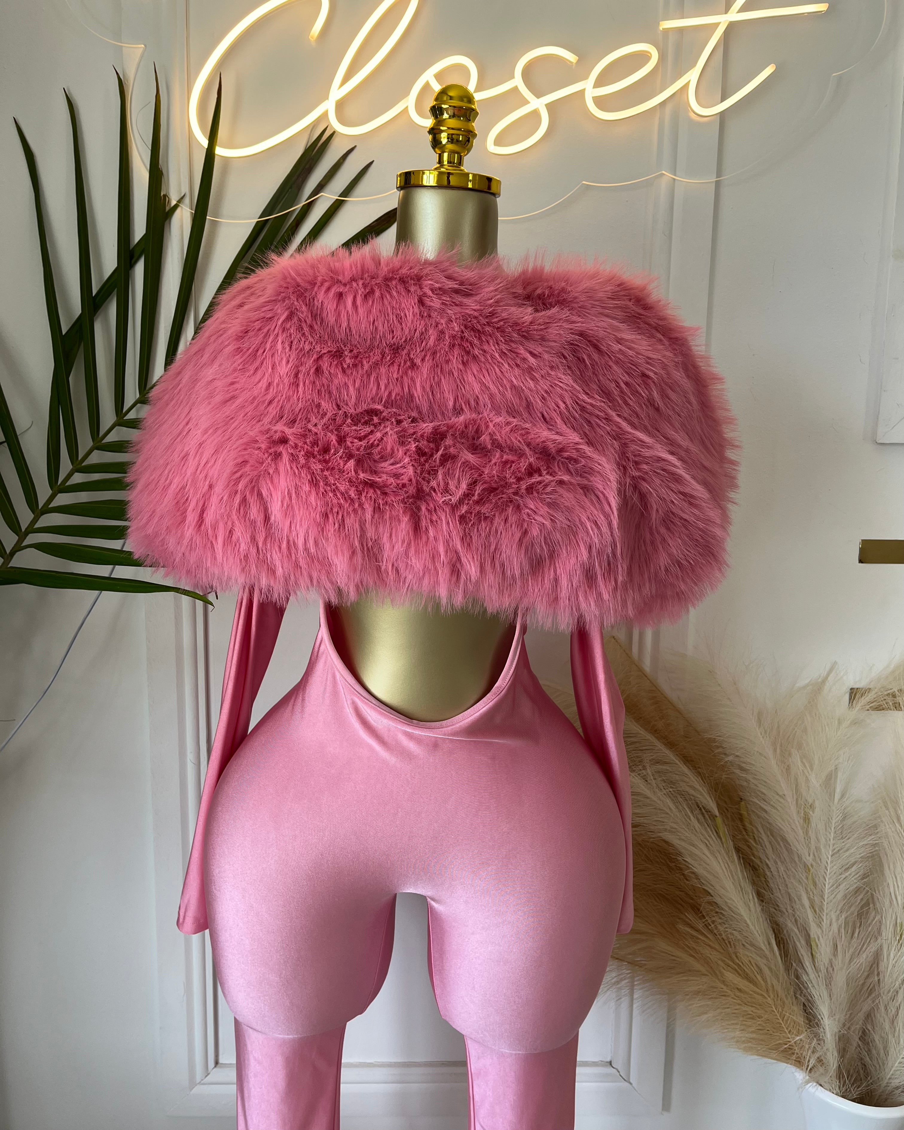 Really Pink Feather Trim Jumpsuit