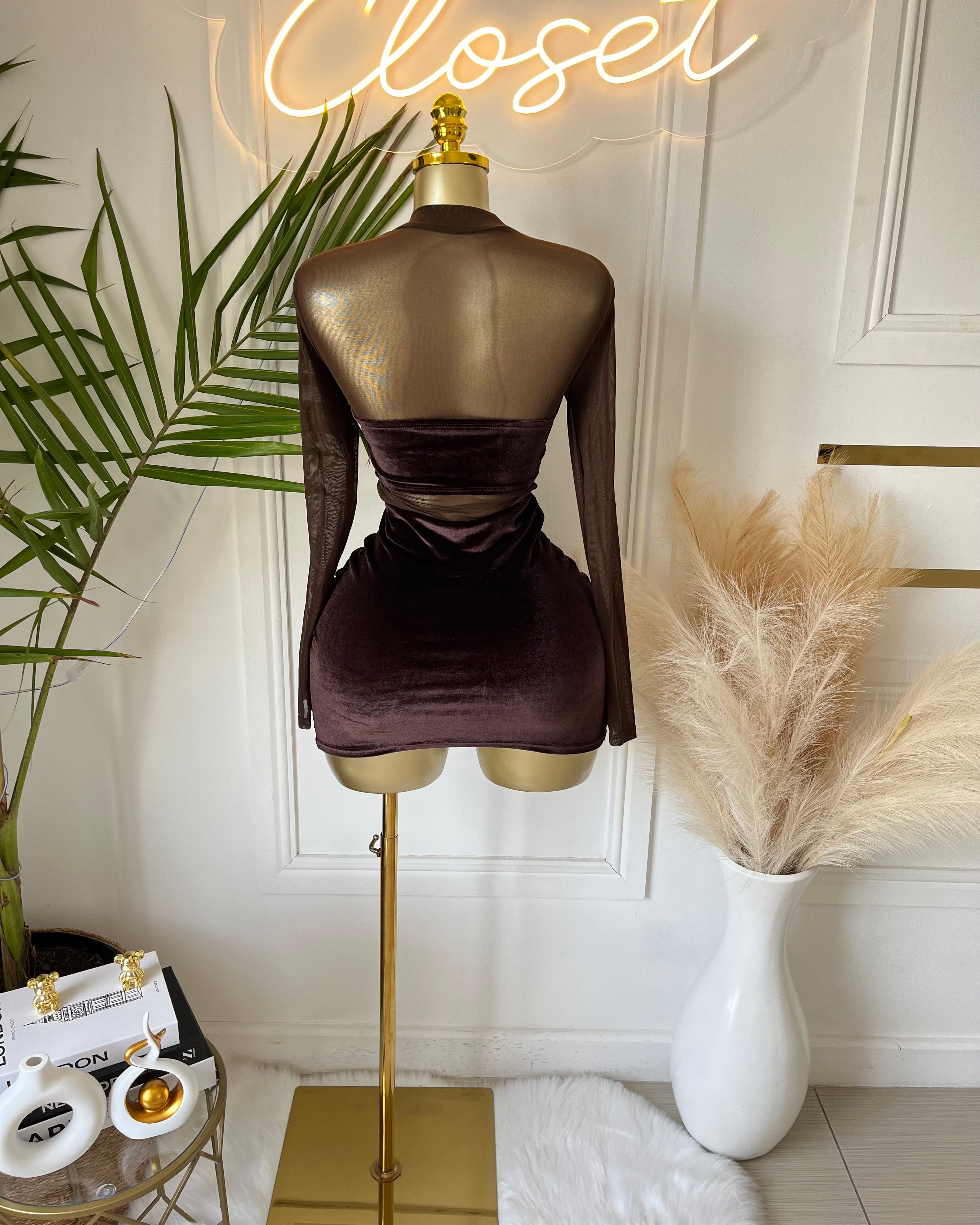 Noirle Velvet Mesh Mini Dress