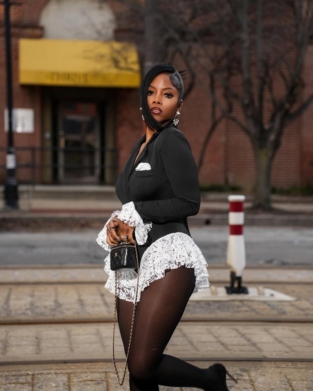 Sophisticated Lace Trim Bodysuit Black