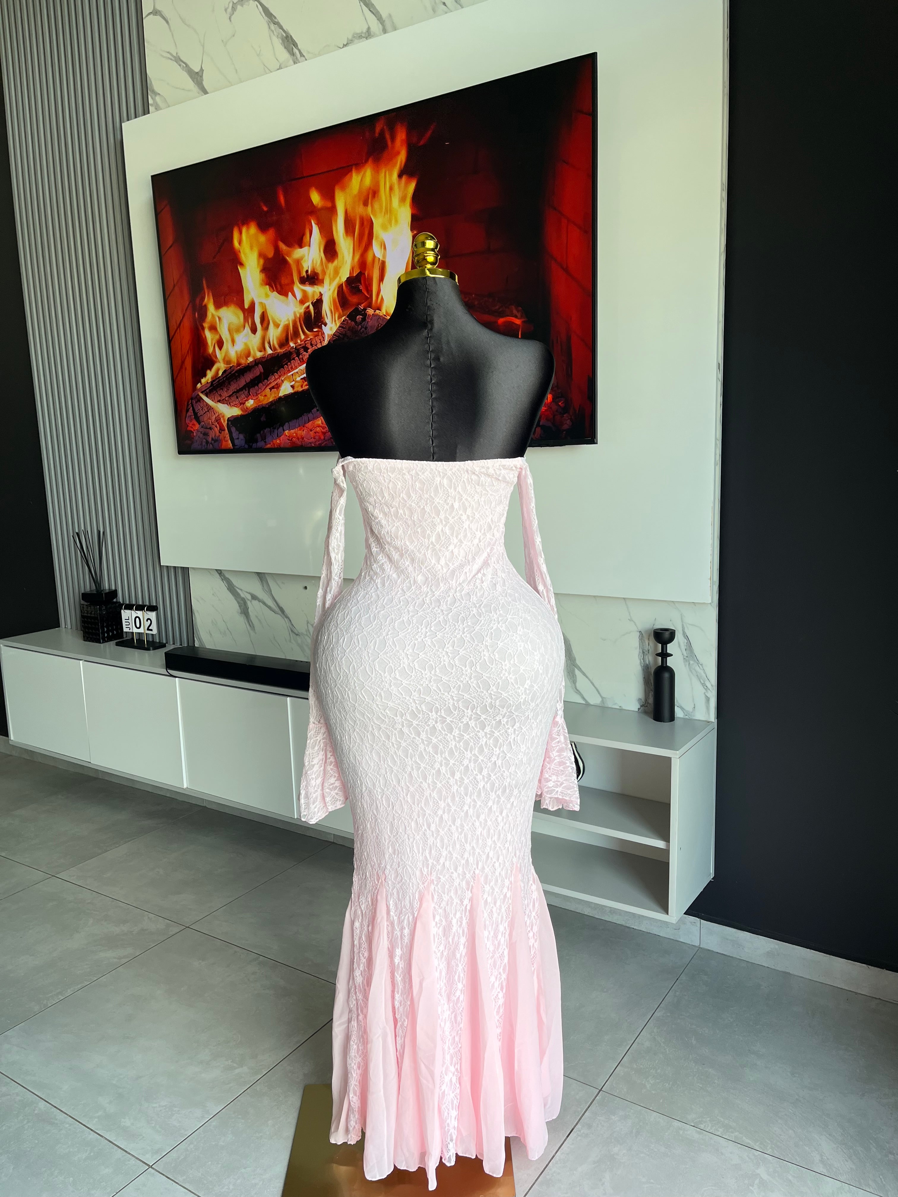 Keke Blush Lace Off-Shoulder Maxi Dress