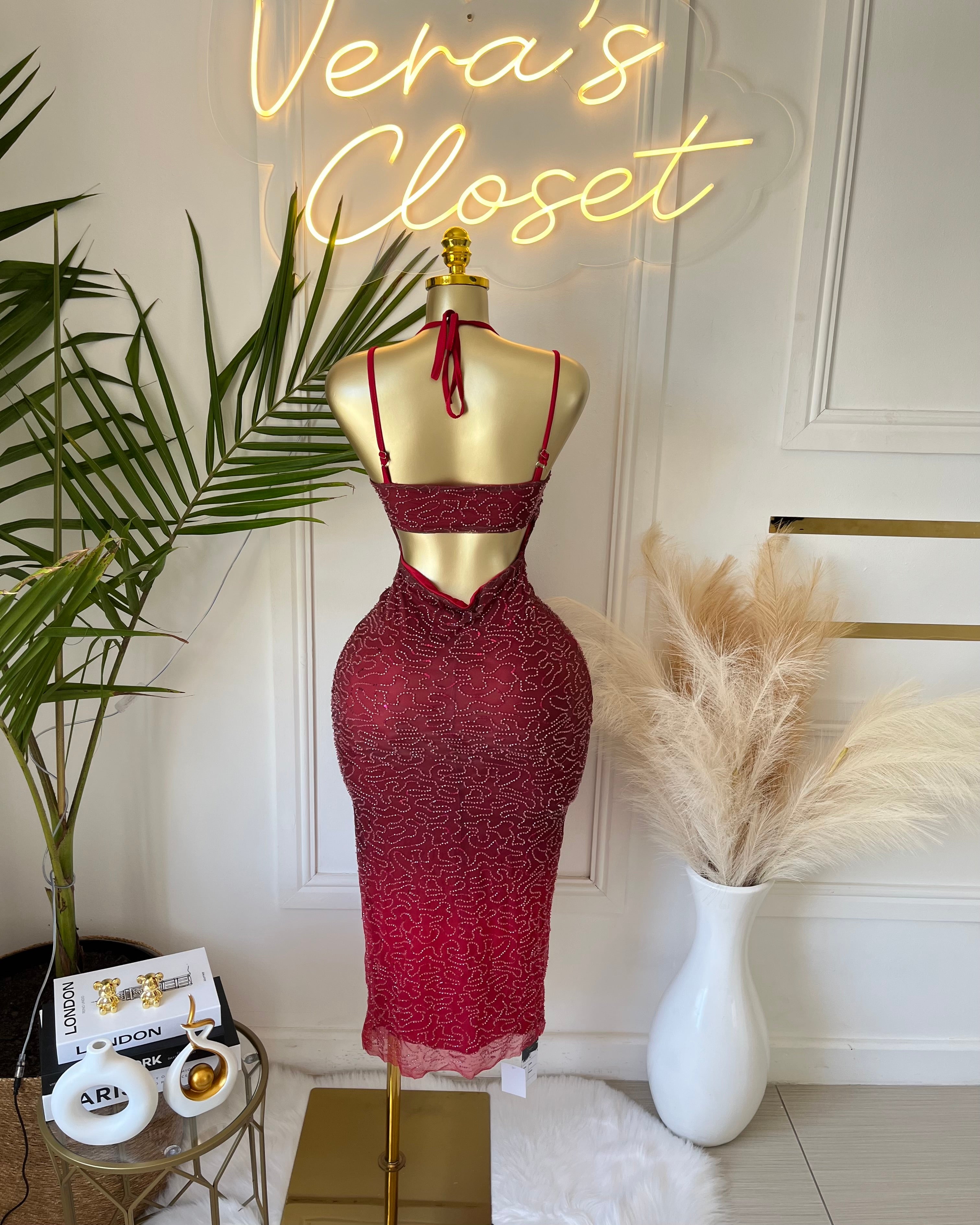 Scarlett Ember Beaded Midi Dress