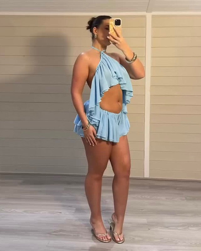 Brenna Ruffle Cut-Out Romper Set