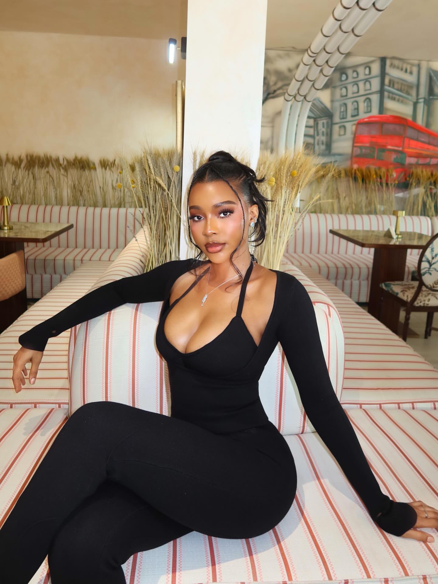 Ivana Plunge Crop Top & Pants Set Black