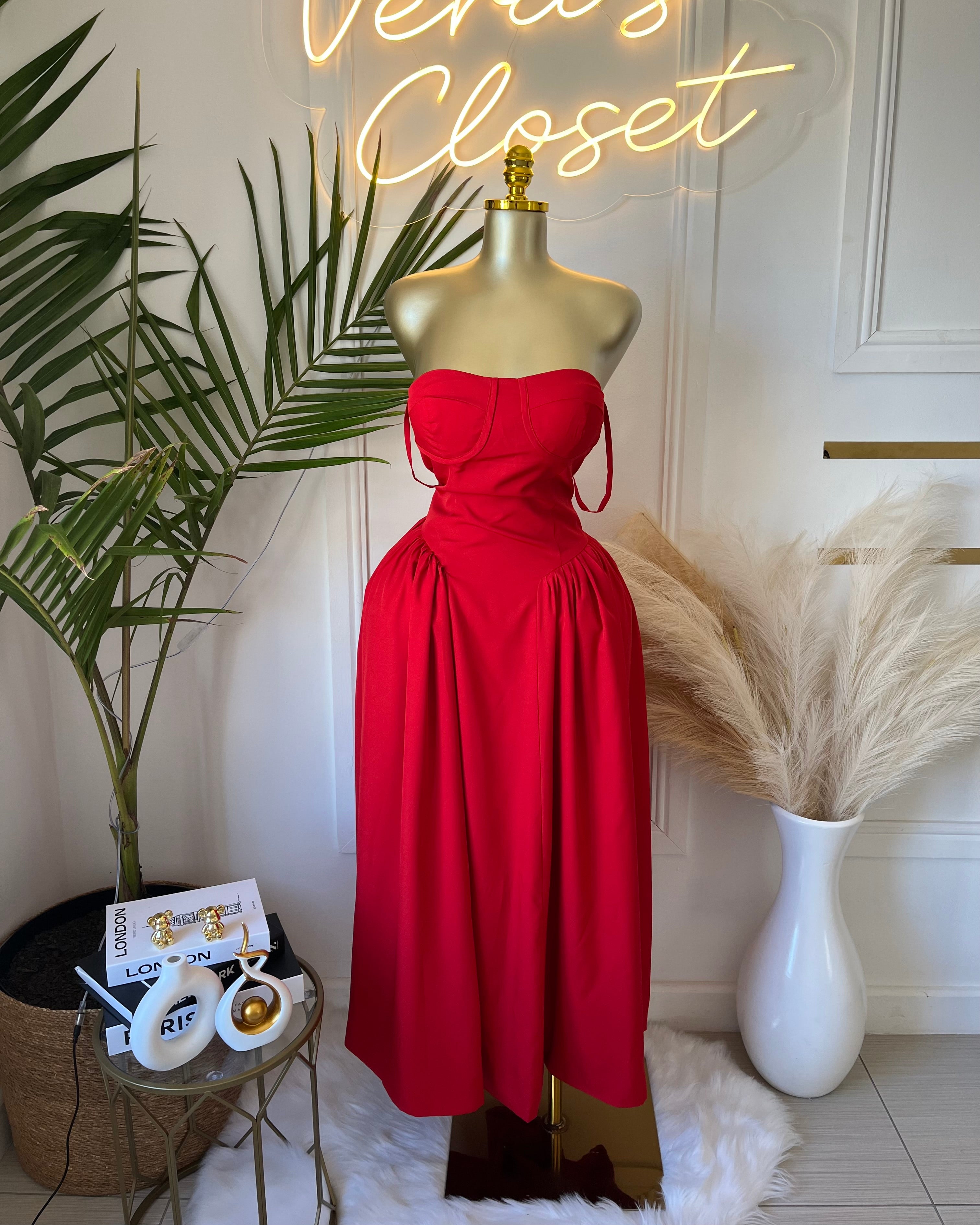 Esta Elegant Red Midi Dress