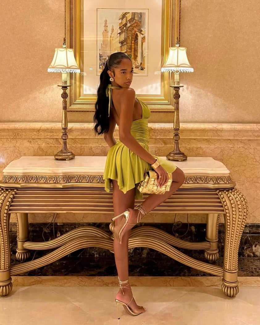 Esme Ruched Halter Mini Dress