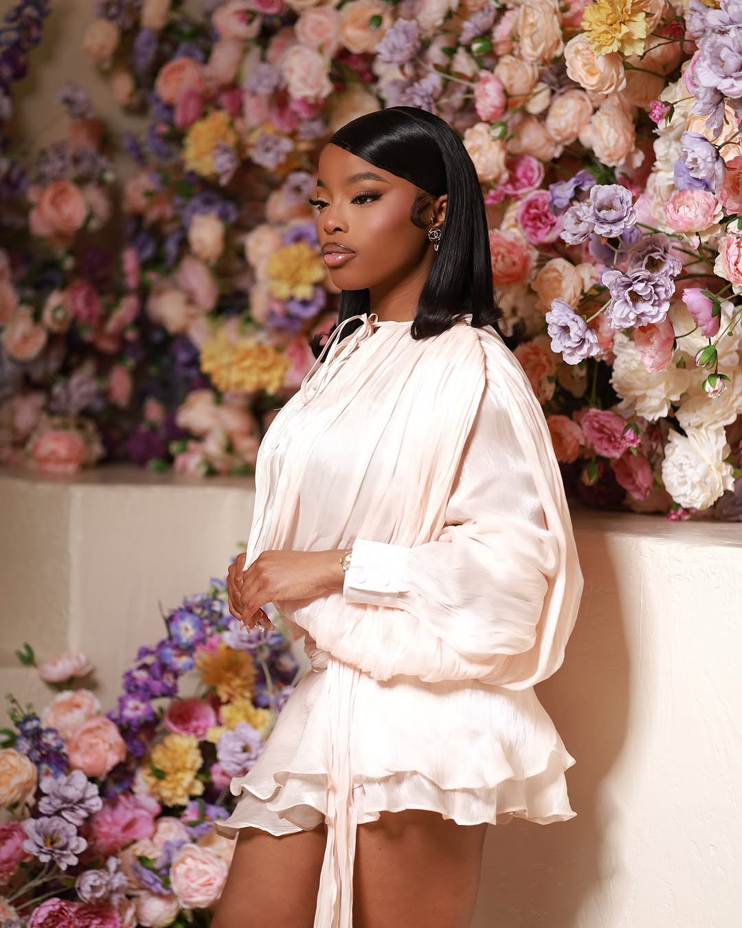 Yoni Satin Ruffle Mini Dress