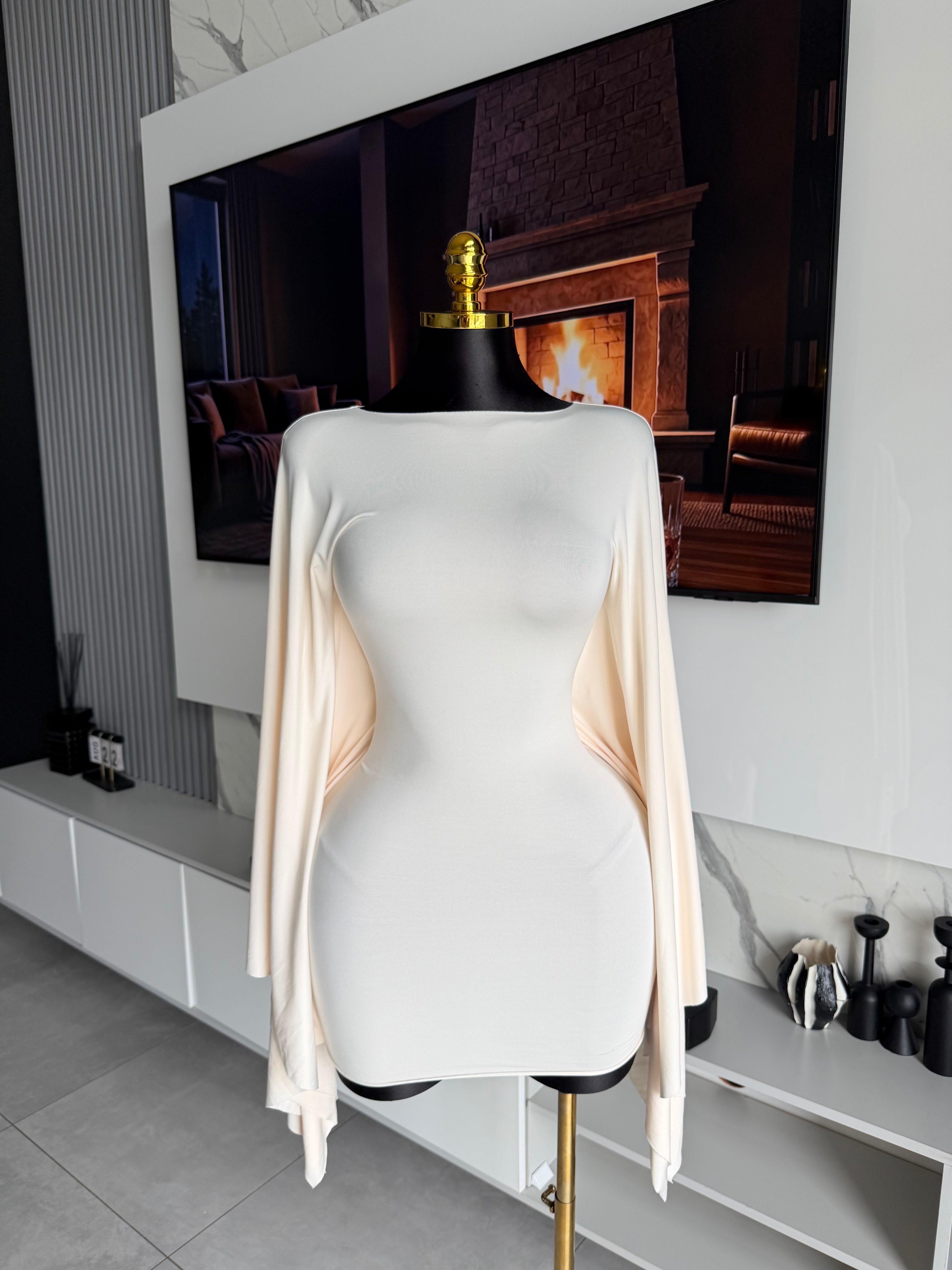 Happiness Ruched Batwing Sleeve Mini Dress
