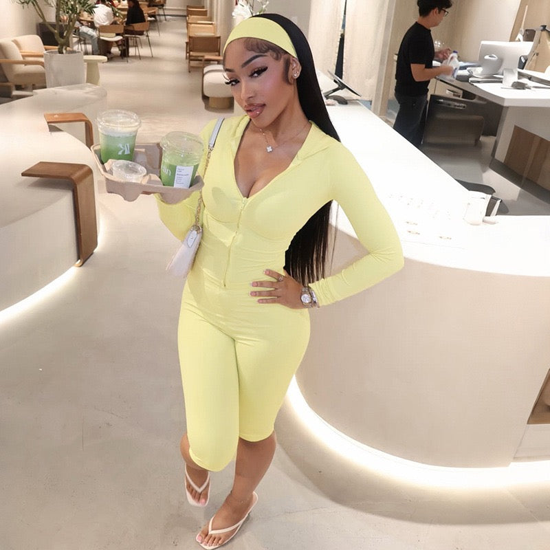 Limoncello Zip Hoodie & Biker Set Yellow