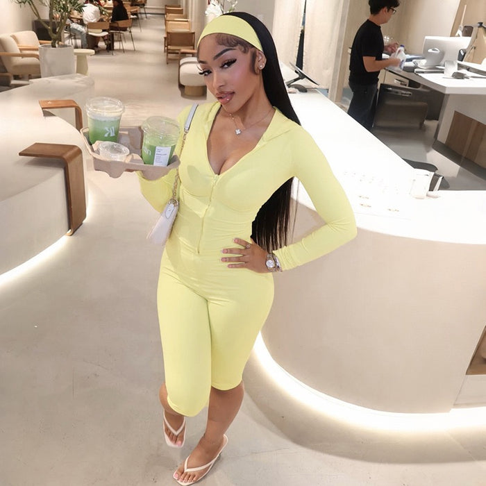 Limoncello Zip Hoodie & Biker Set Yellow