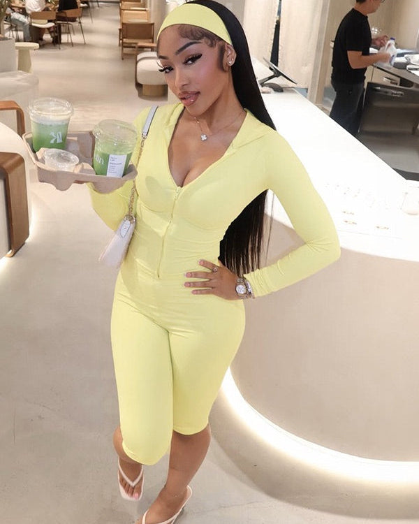 Limoncello Zip Hoodie & Biker Set Yellow