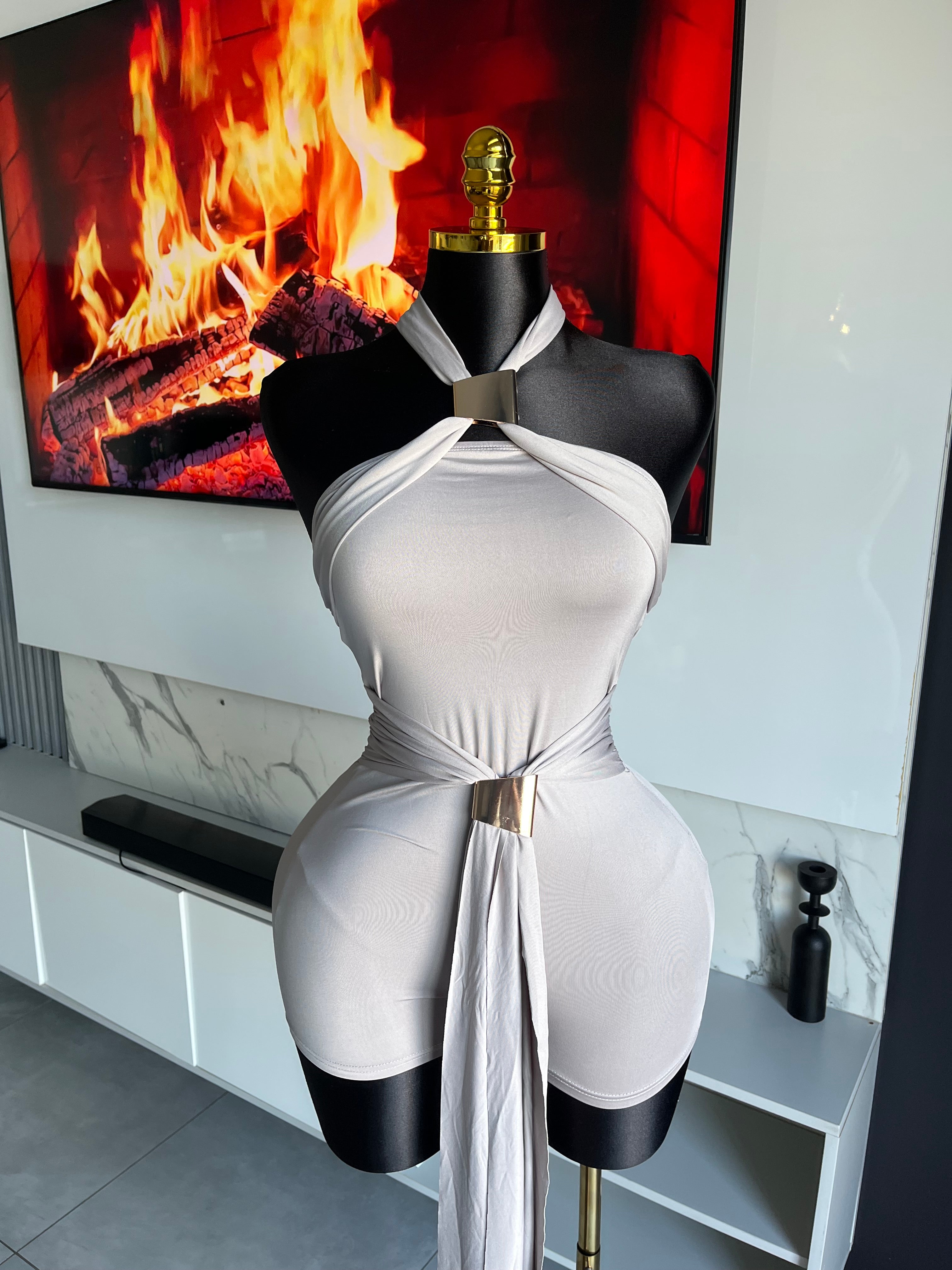 Oralee Halter Drape Romper Grey