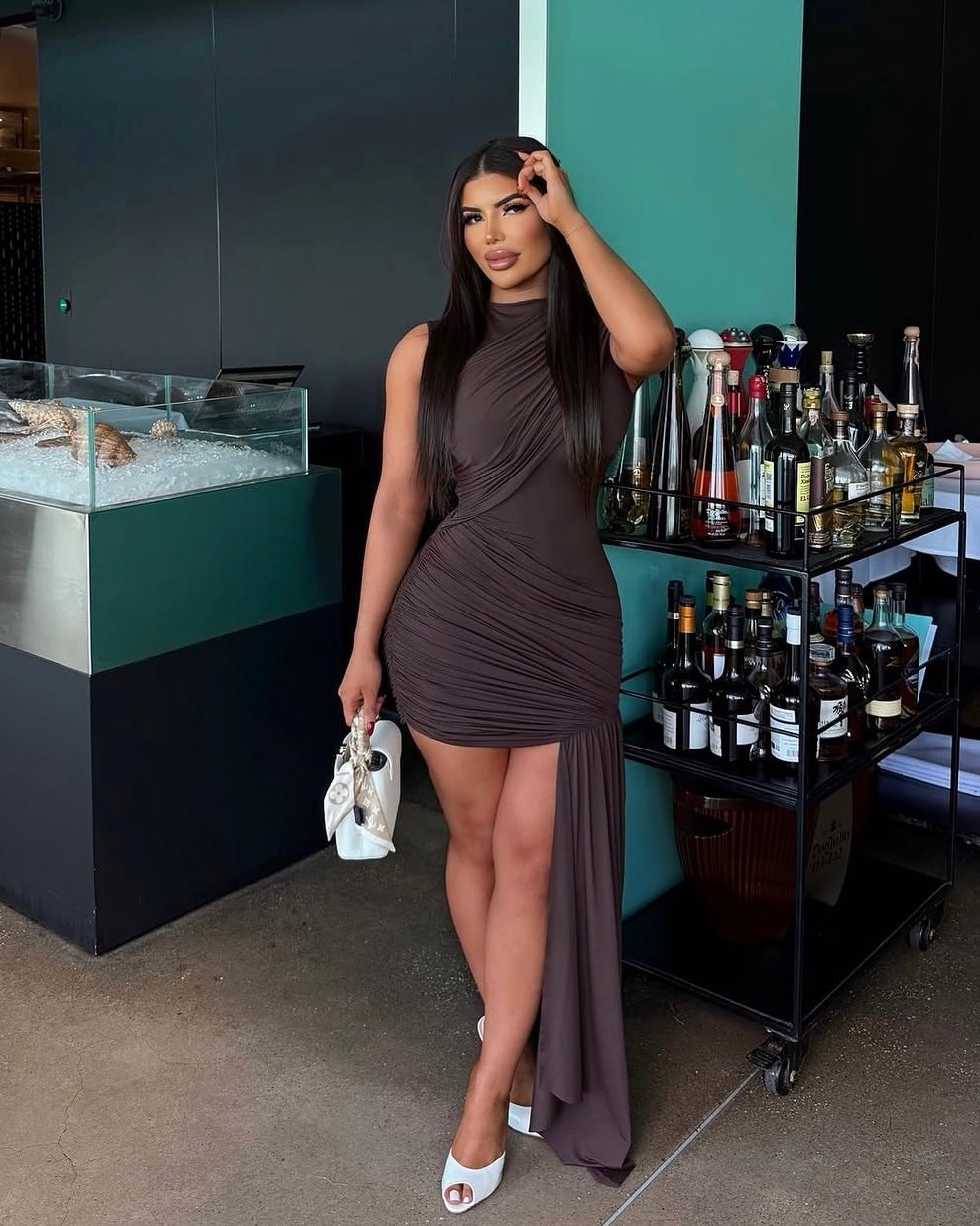 Amelia Draped One-Shoulder Mini Dress