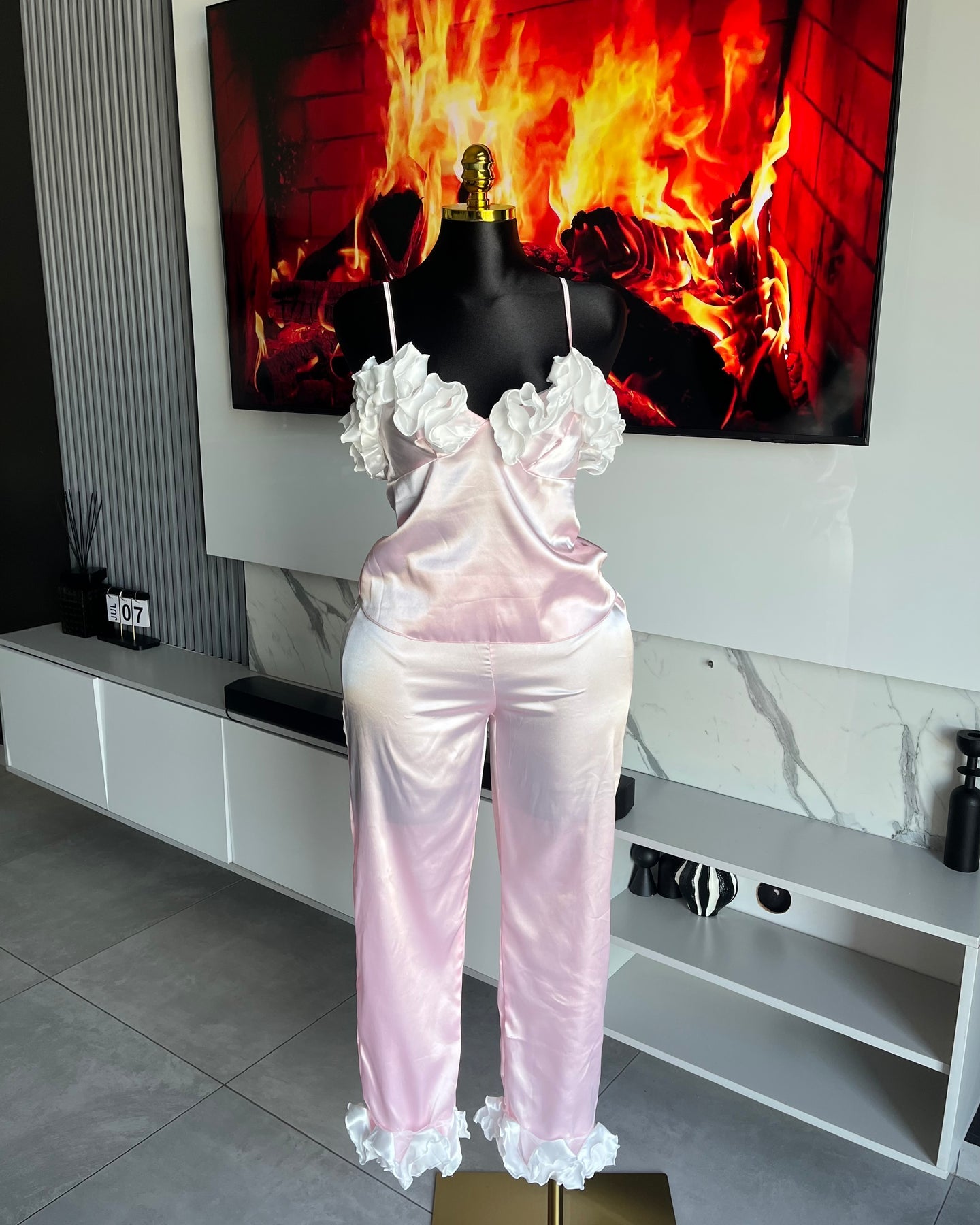 Maya Satin Ruffle Pajama Set