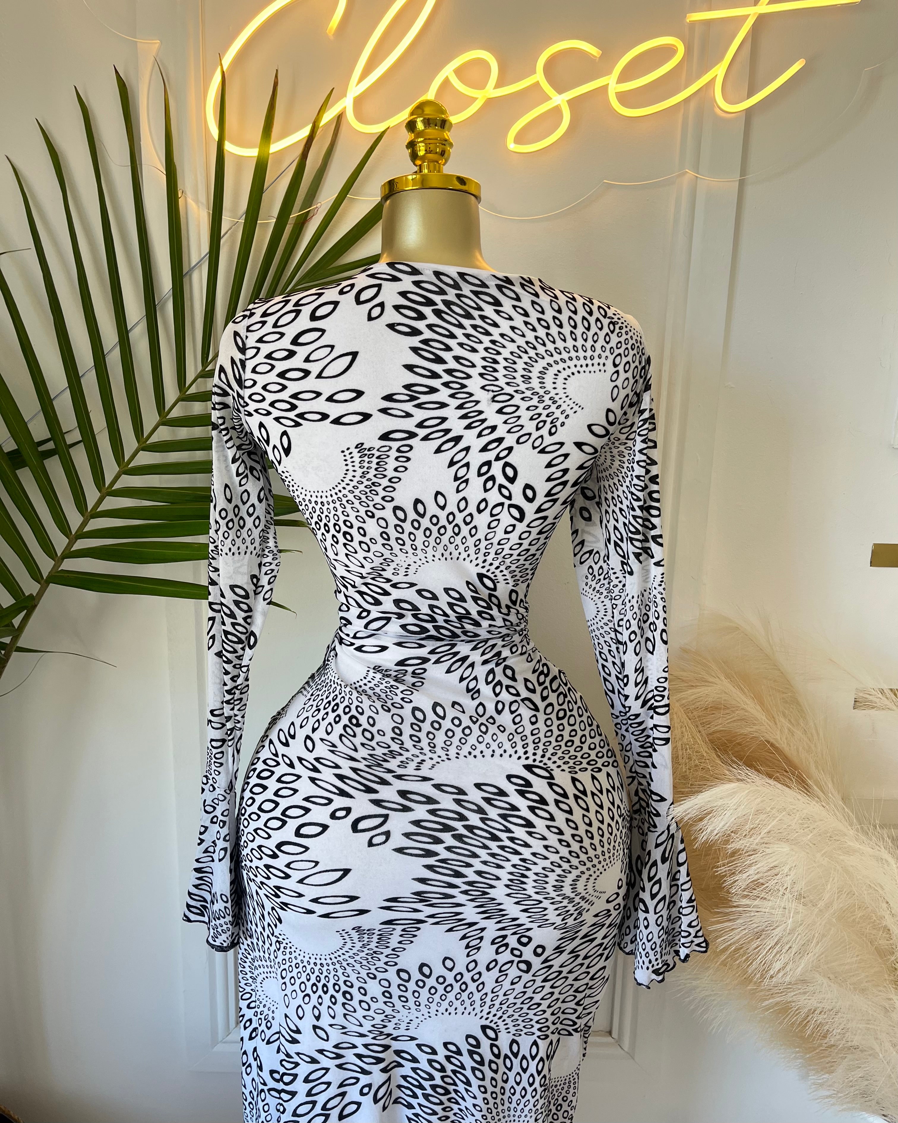 Zelara Mesh Print Cut-Out Maxi Dress