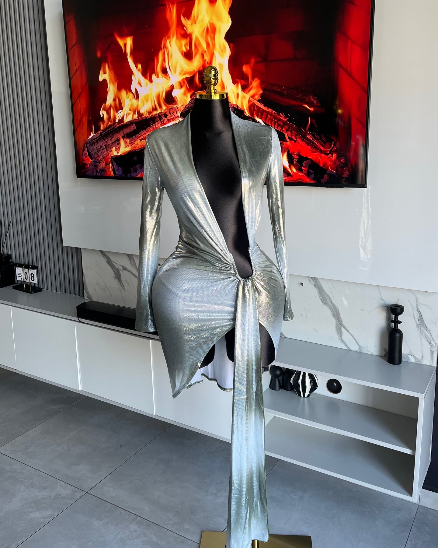 Solenne Satin Wrap Plunge Dress
