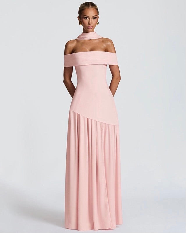 Amara Blush Off-Shoulder Maxi Dress