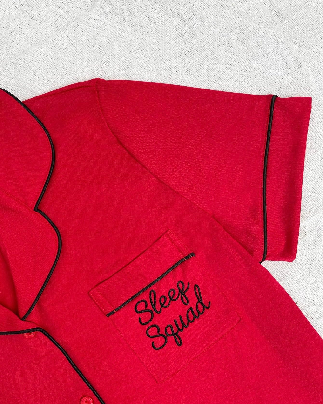 I Love Me Black Pajama Shorts Set Red