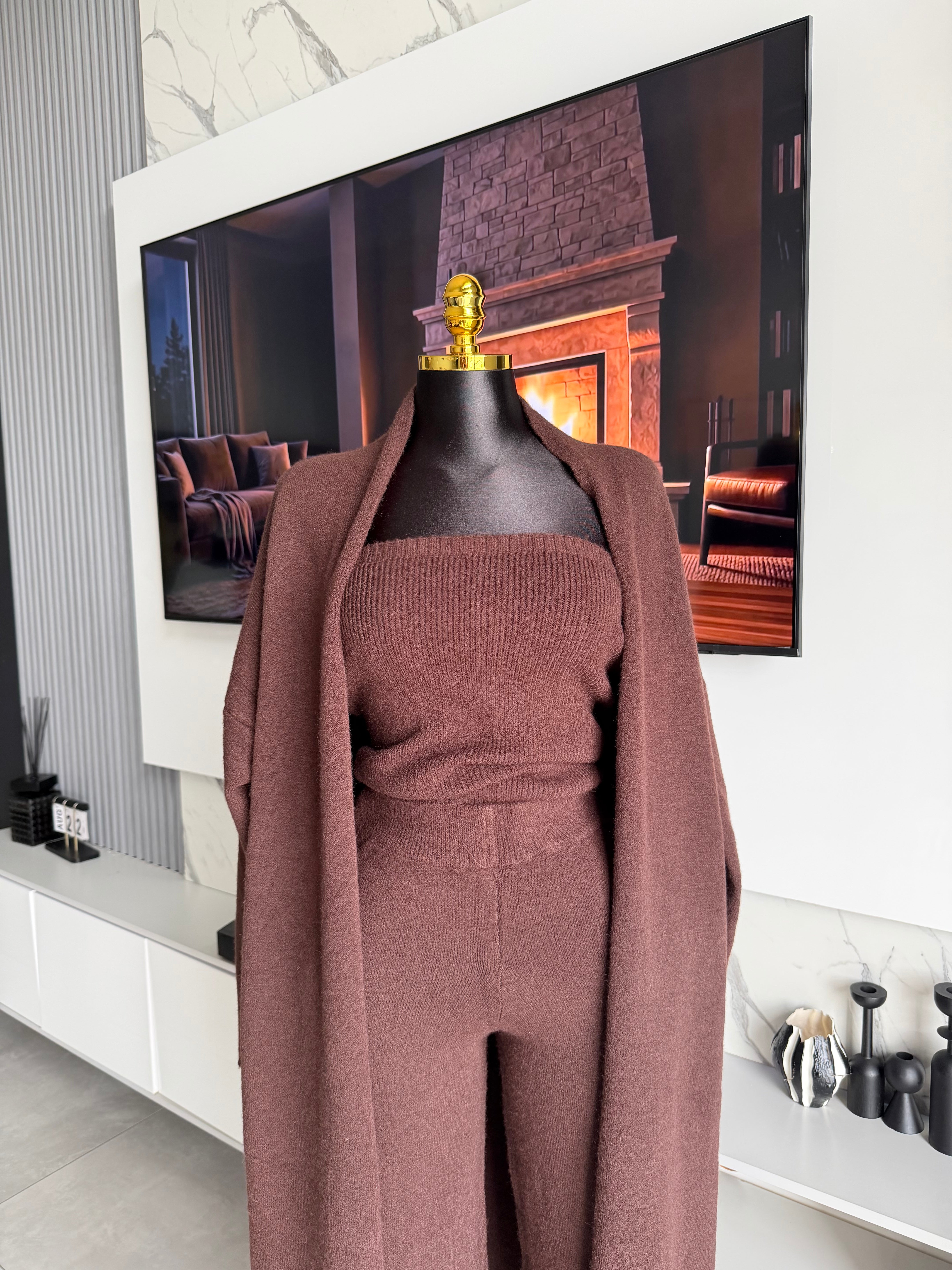 Colette Knit Three-Piece Co-Ord Set Brown
