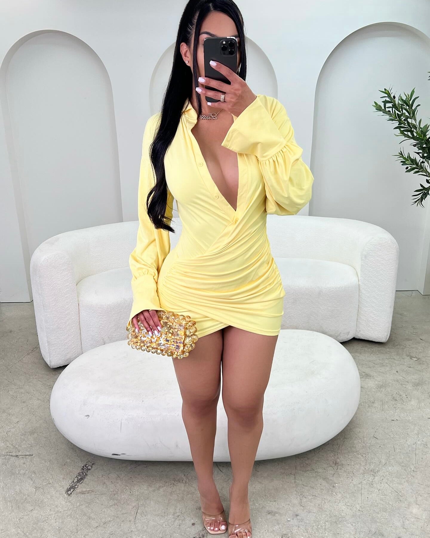Enchanted Ruched Shirt Mini Dress
