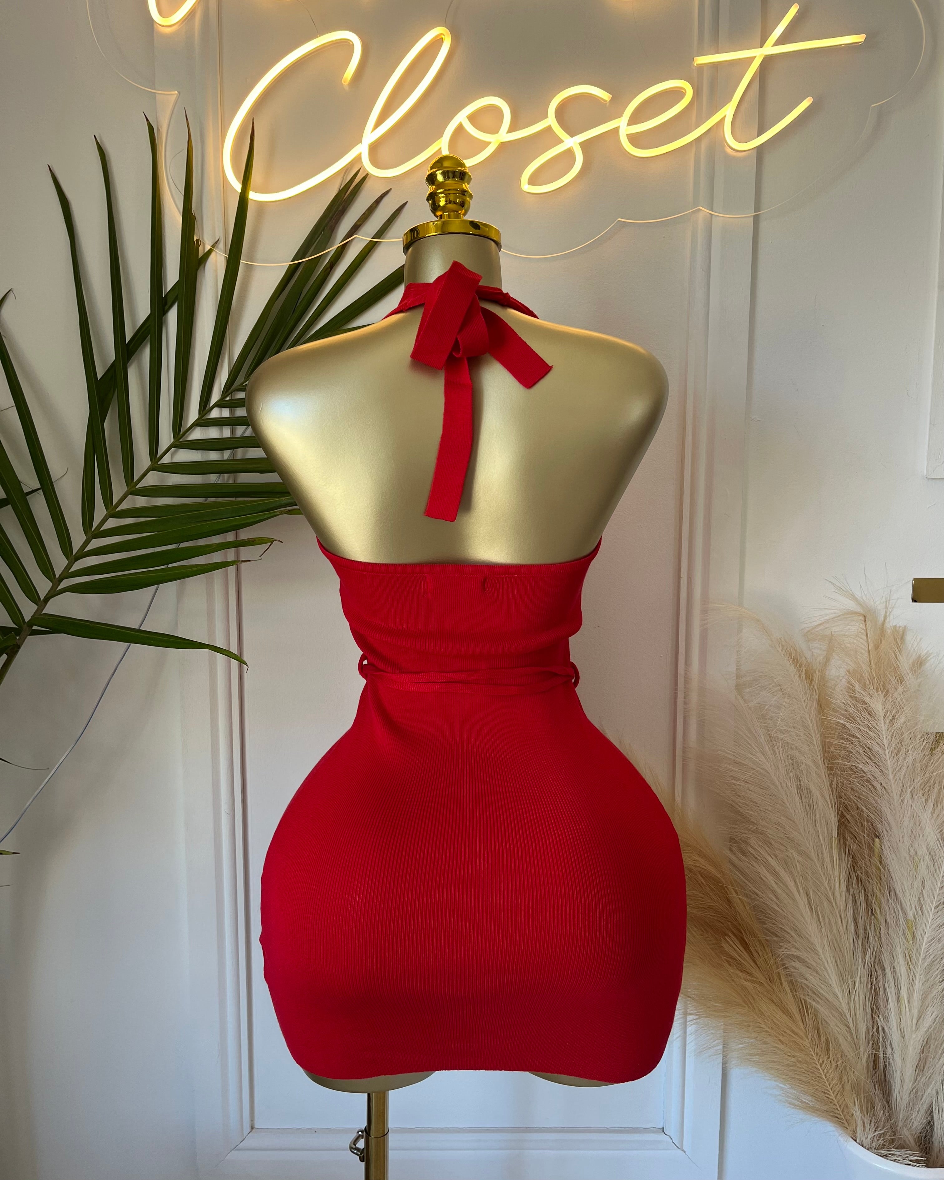 Khari Sculpted Halter Mini Dress