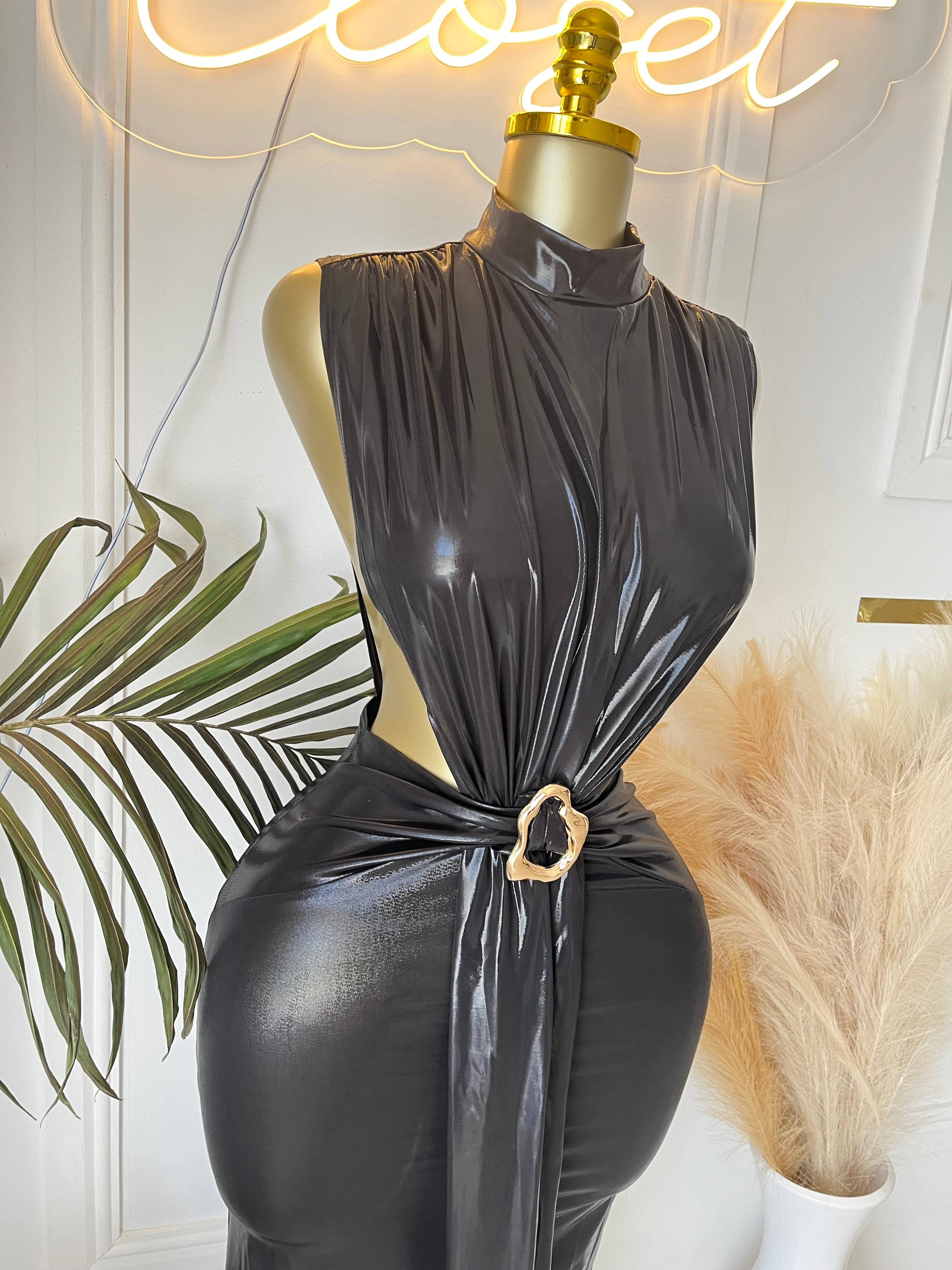 Yara Metallic Maxi Dress Black