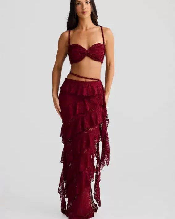 Esmé Lace Ruffle Maxi Skirt Set Red