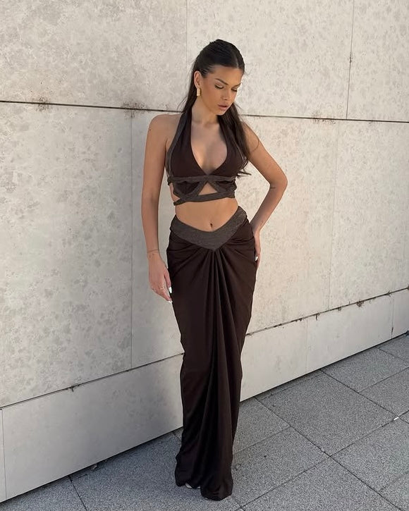 Cutesy Ruched Maxi Skirt Set