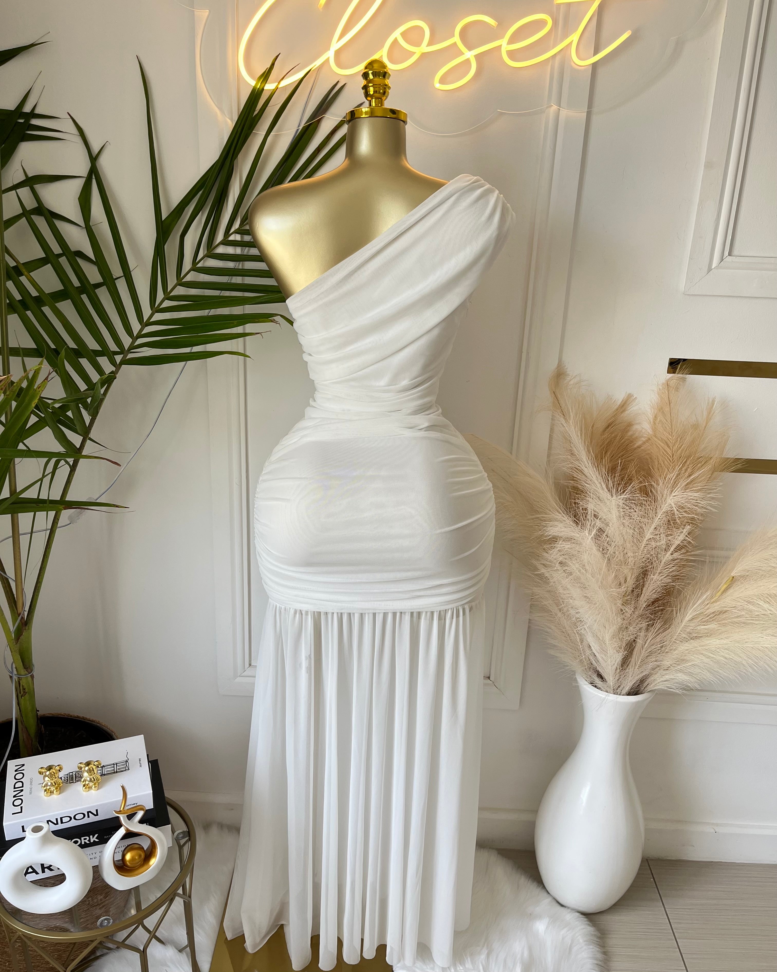 Celeste One-Shoulder Ruched Maxi Dress