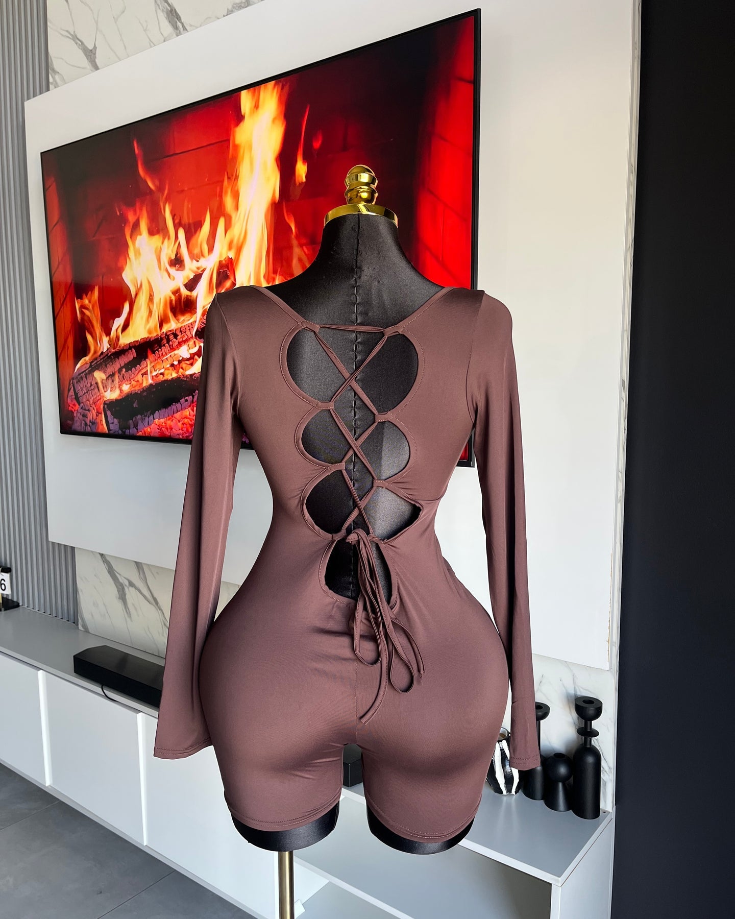 Vee Lace-Up Back Romper