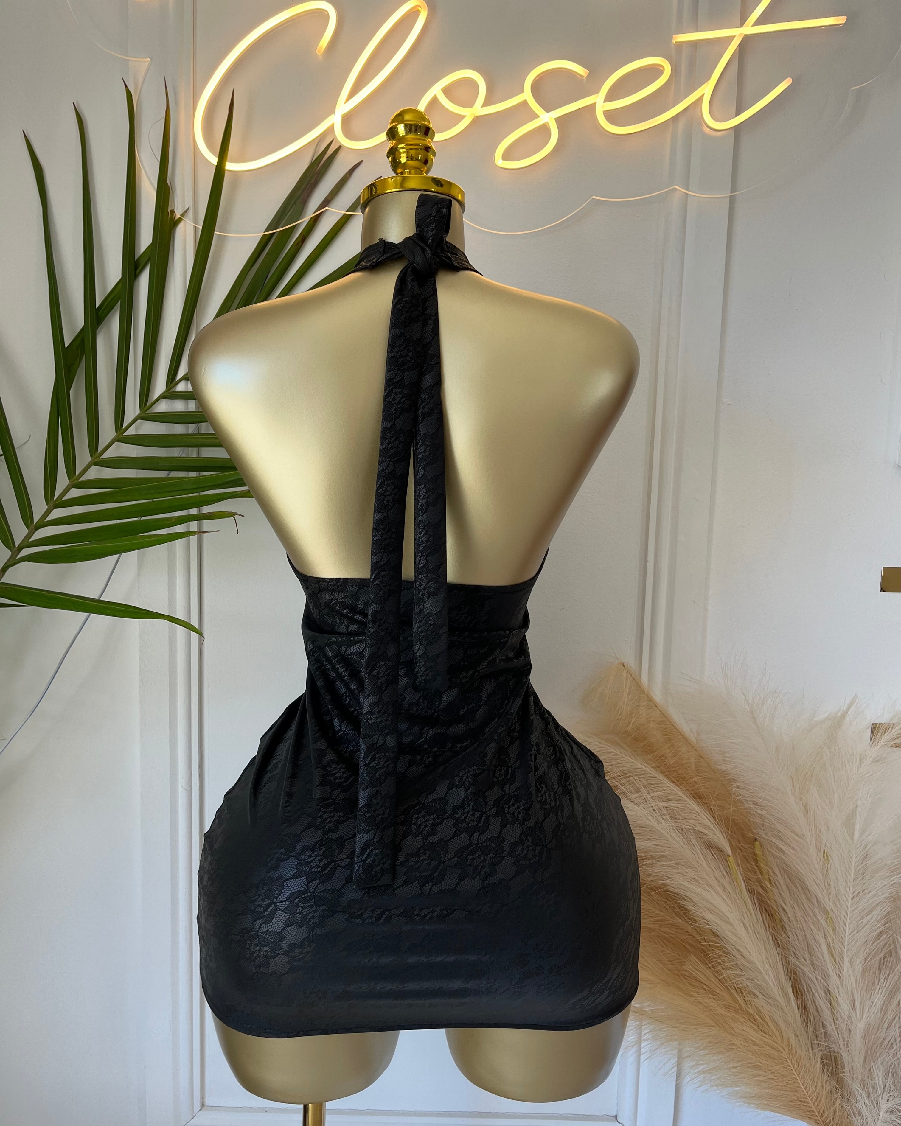 Obsession Black Lace-Up Mini Dress