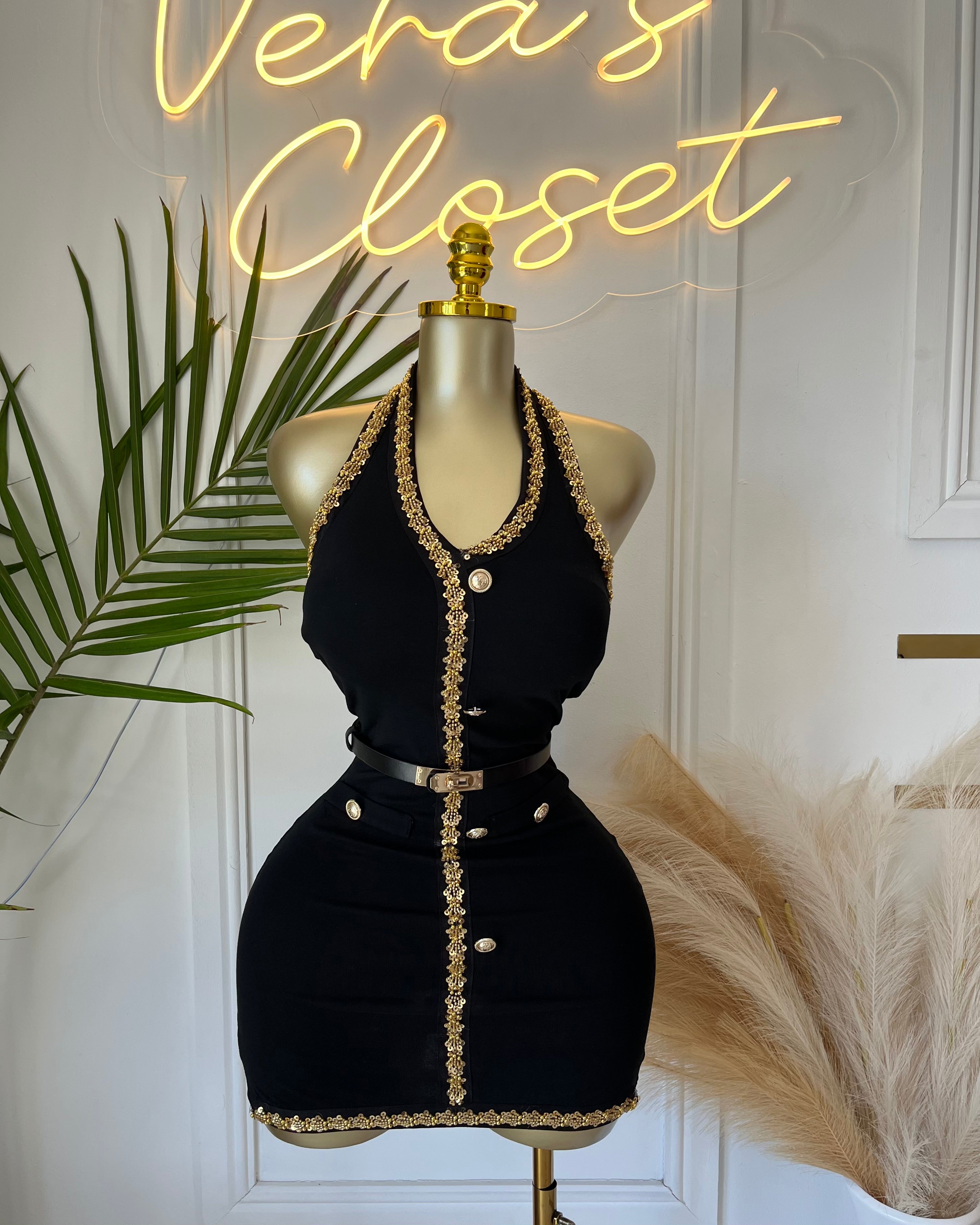 Kathe Gold-Trim Mini Dress