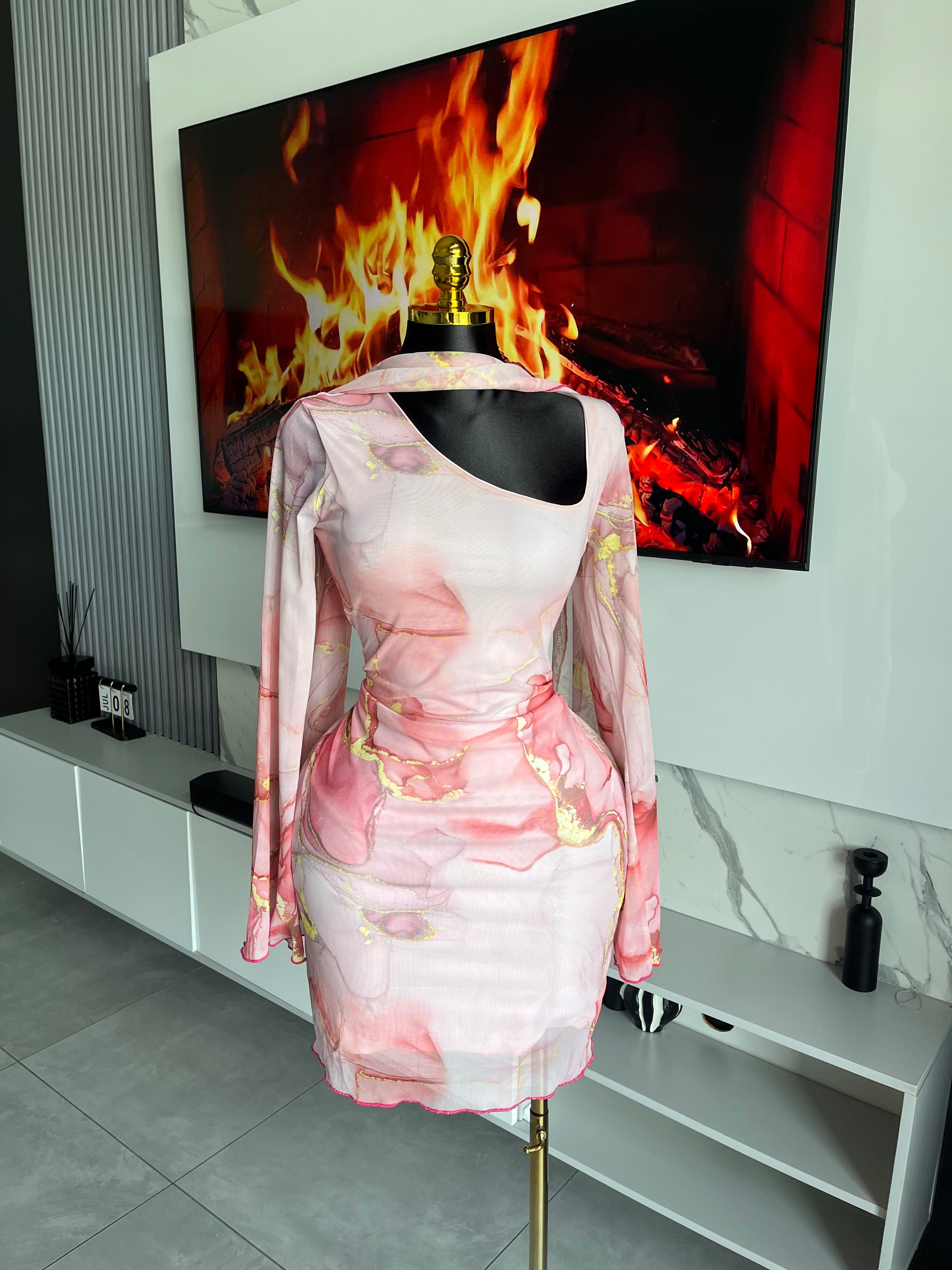 Blush Muse Mesh Mini Dress with Scarf