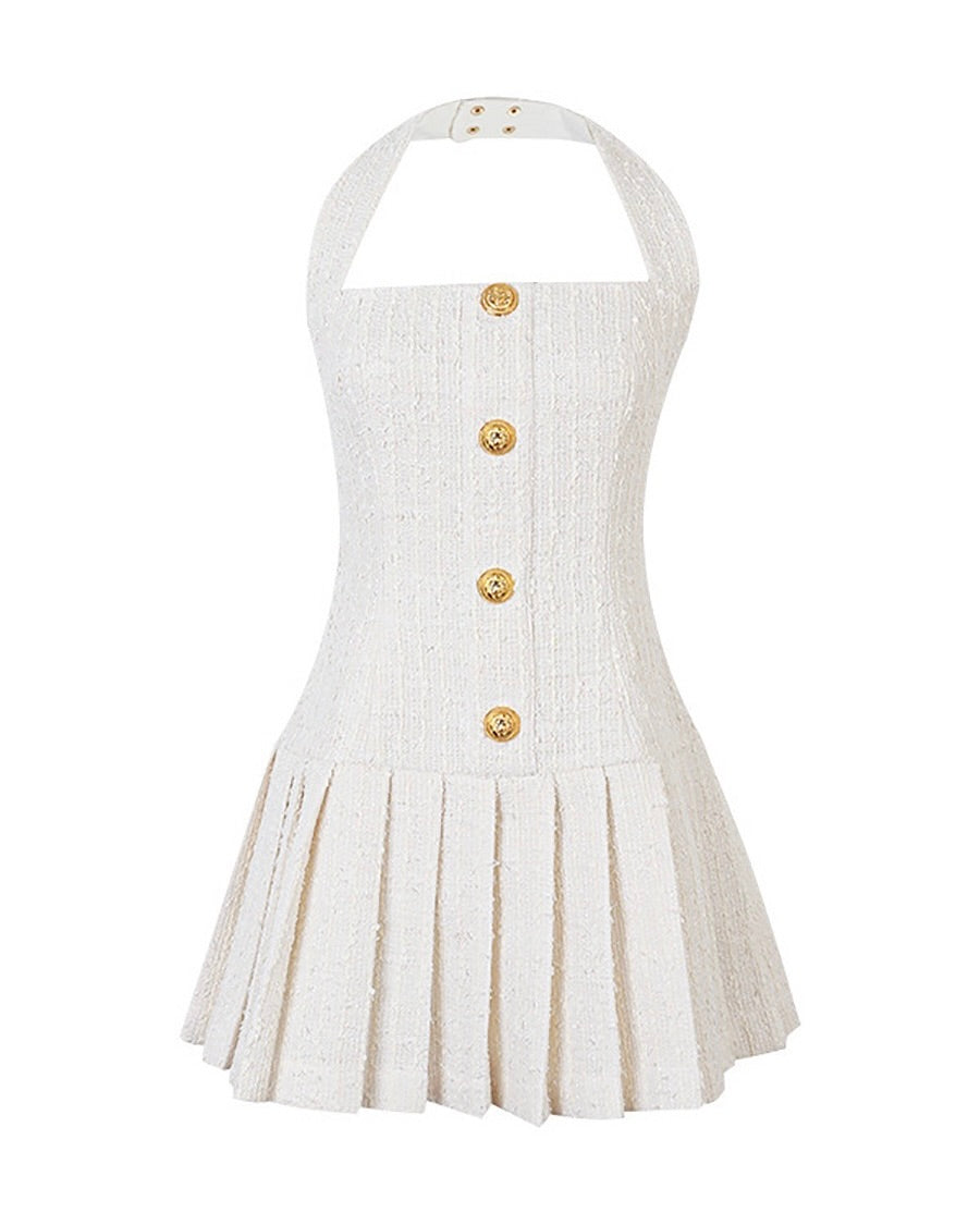 Cece Gold Button Halter Mini Dress