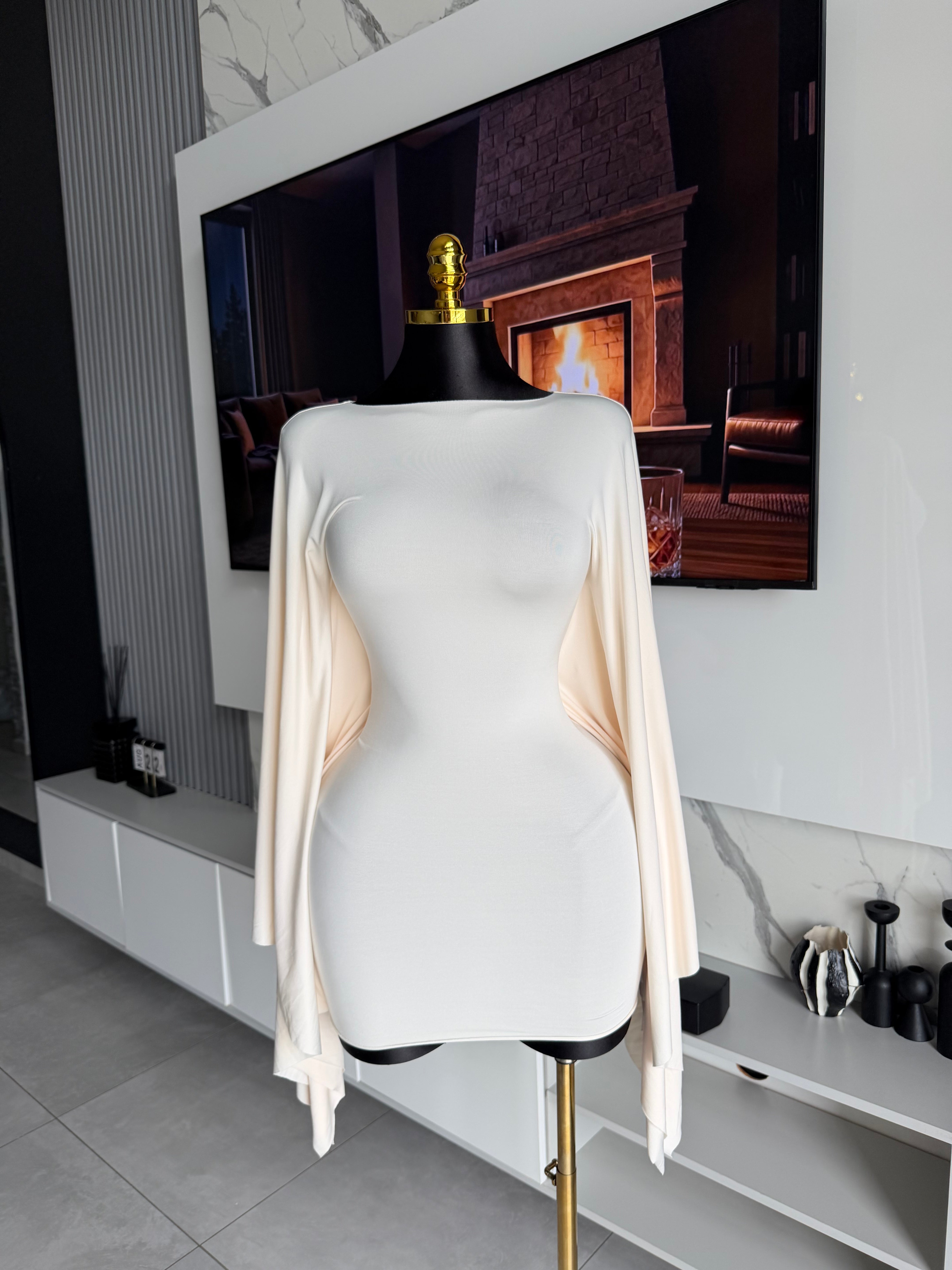 Happiness Ruched Batwing Sleeve Mini Dress