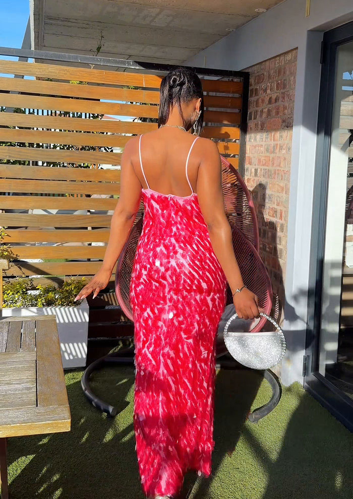 Siren Paillette Sequin Maxi Dress Pink