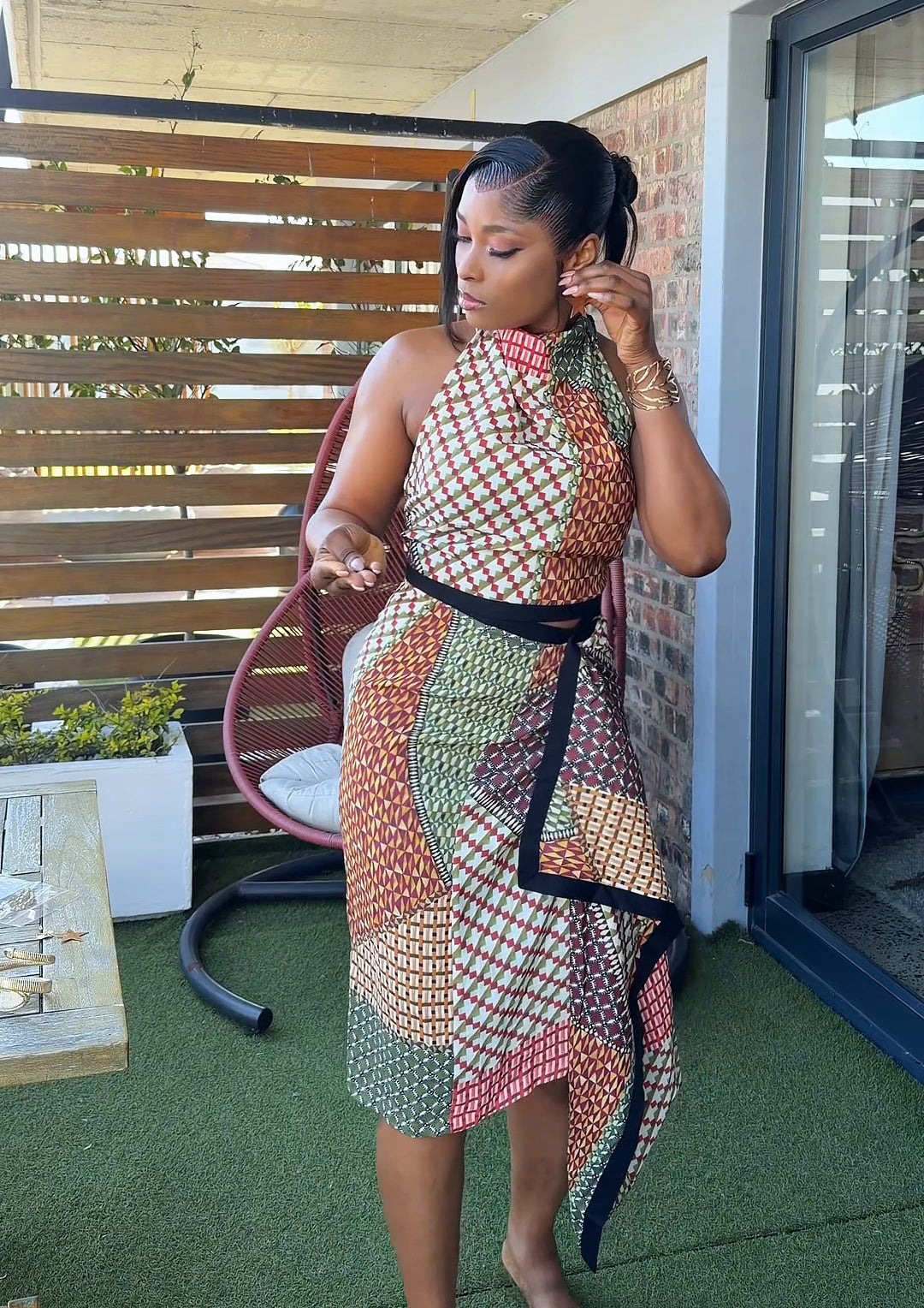 Kaya Patchwork Halter Wrap Skirt Set