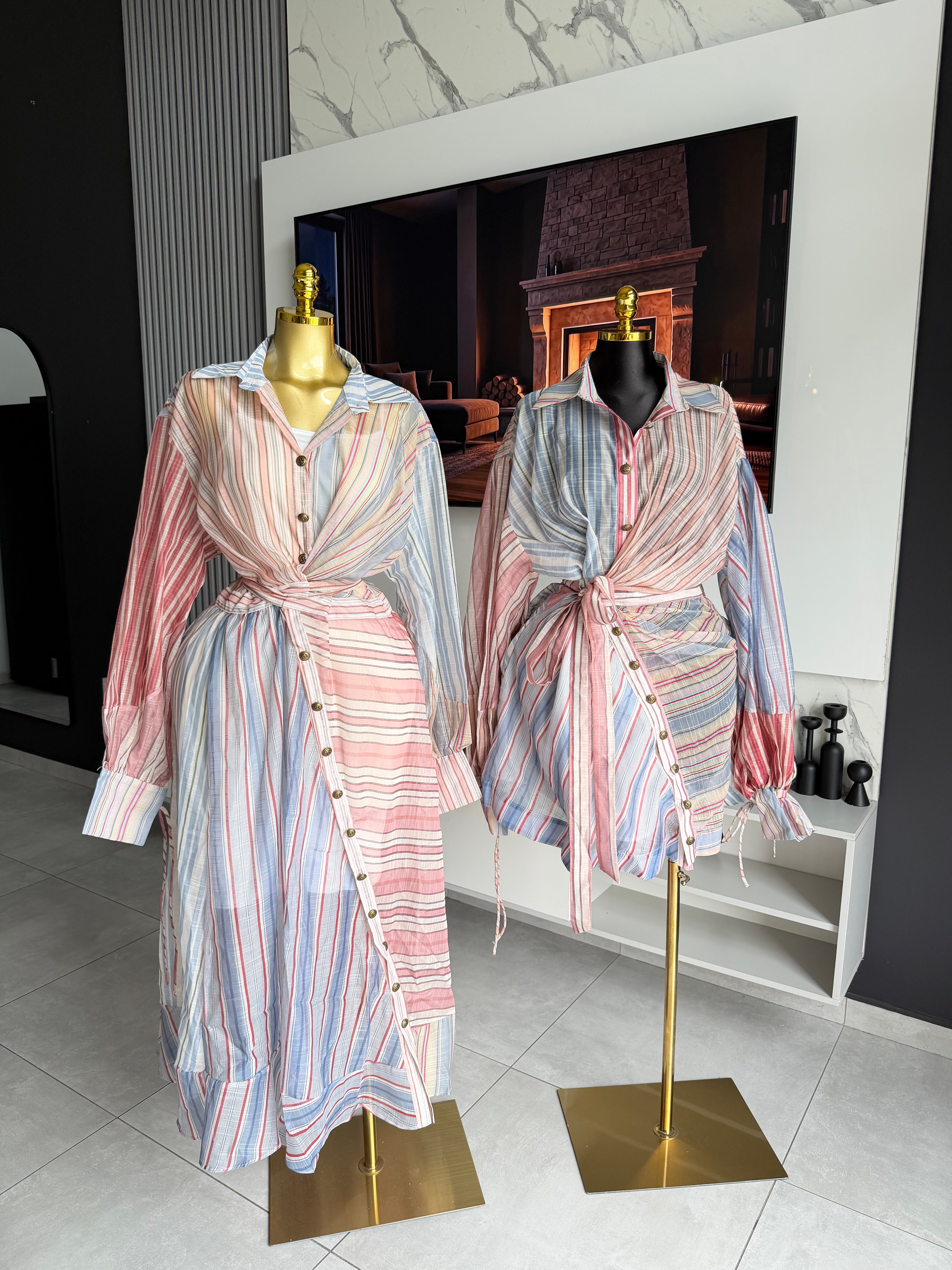 Amara Patchwork Stripe Shirt Dress