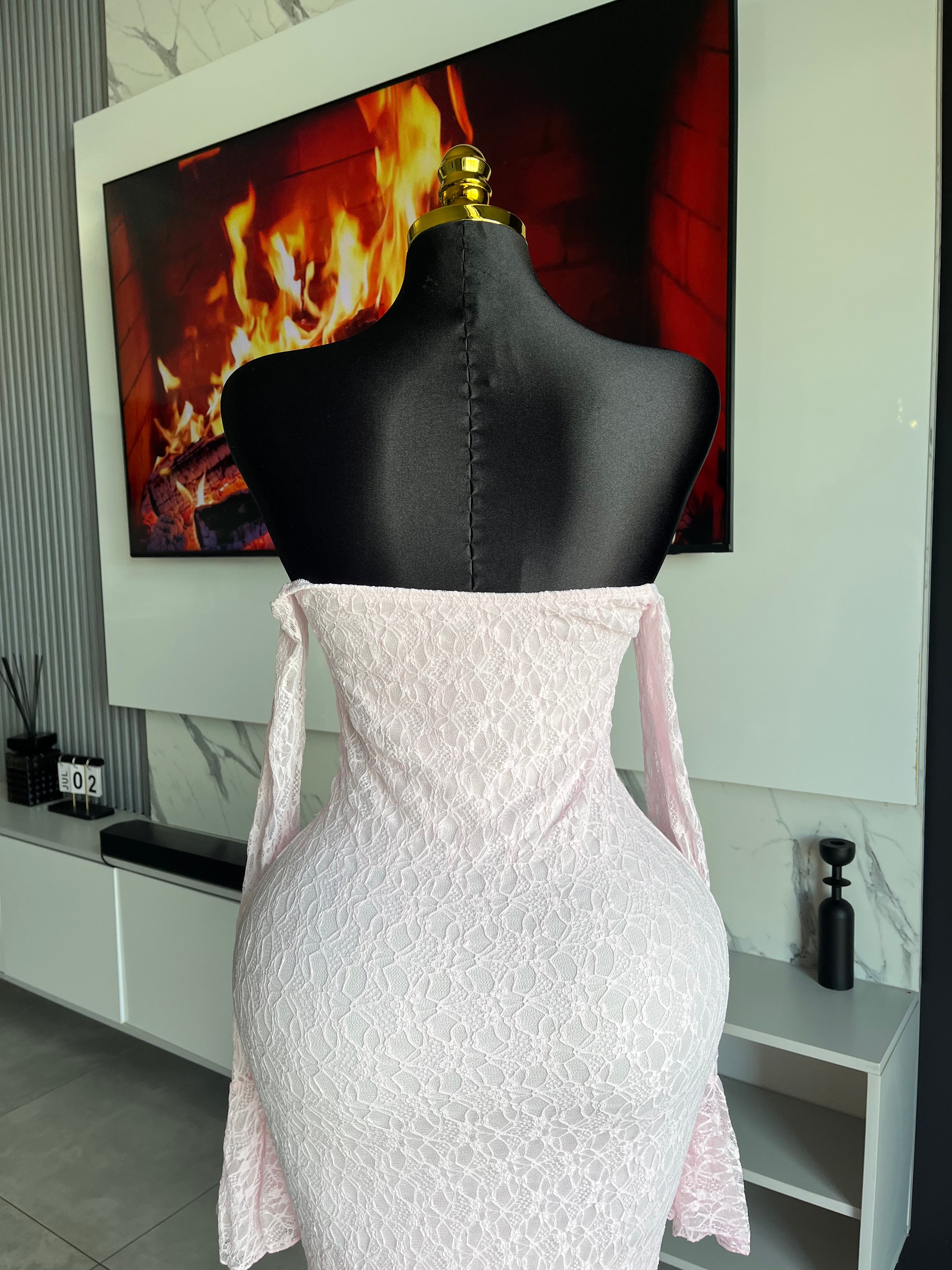 Keke Blush Lace Off-Shoulder Maxi Dress