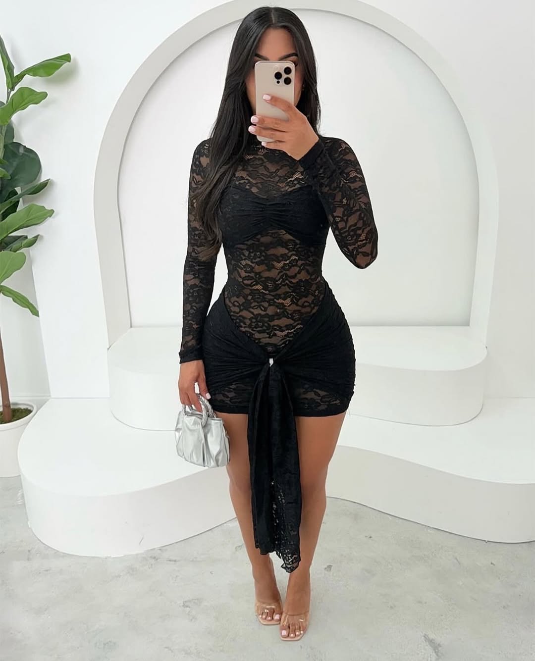 Noir Lace Appliqué Dress
